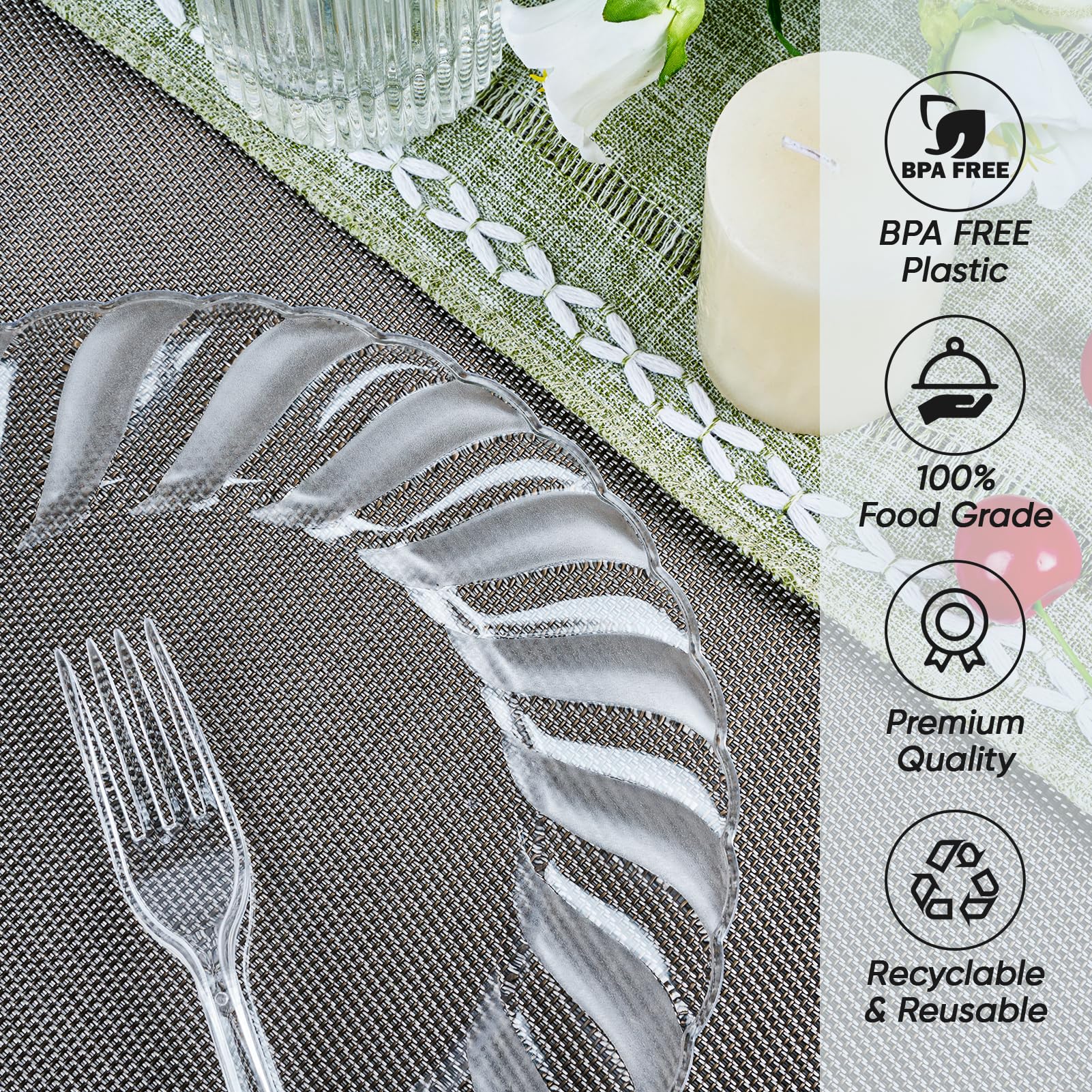 FOCUSLINE Clear Plastic Plates - Disposable Heavy-Duty

