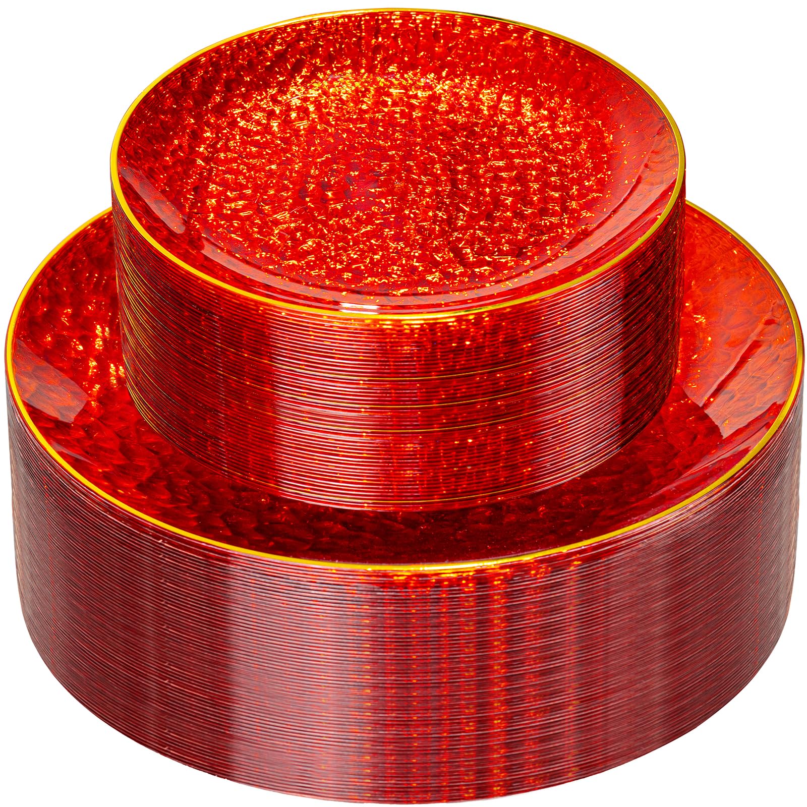 Rubtlamp Clear Plastic Plates with Gold Rim - Heavy-Duty Disposable Dinner & Dessert Plates