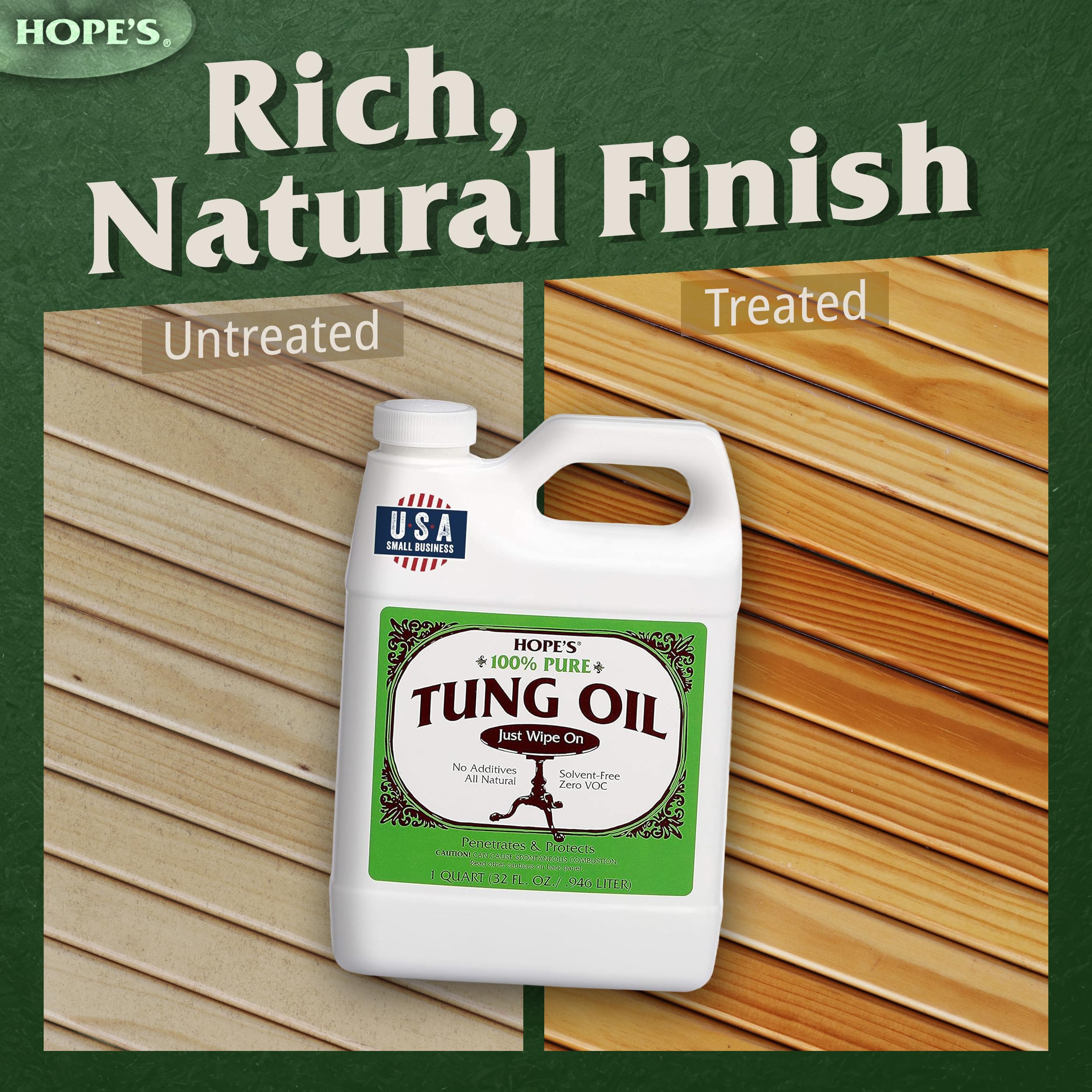 Tung Oil Wood Finish by Hope's – Food Safe & Waterproof

