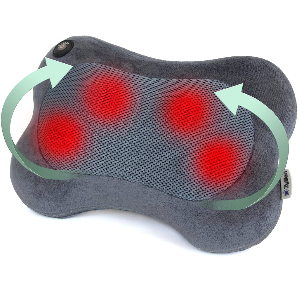Zyllion Shiatsu Back and Neck Massager with Heat - 3D Kneading Pillow