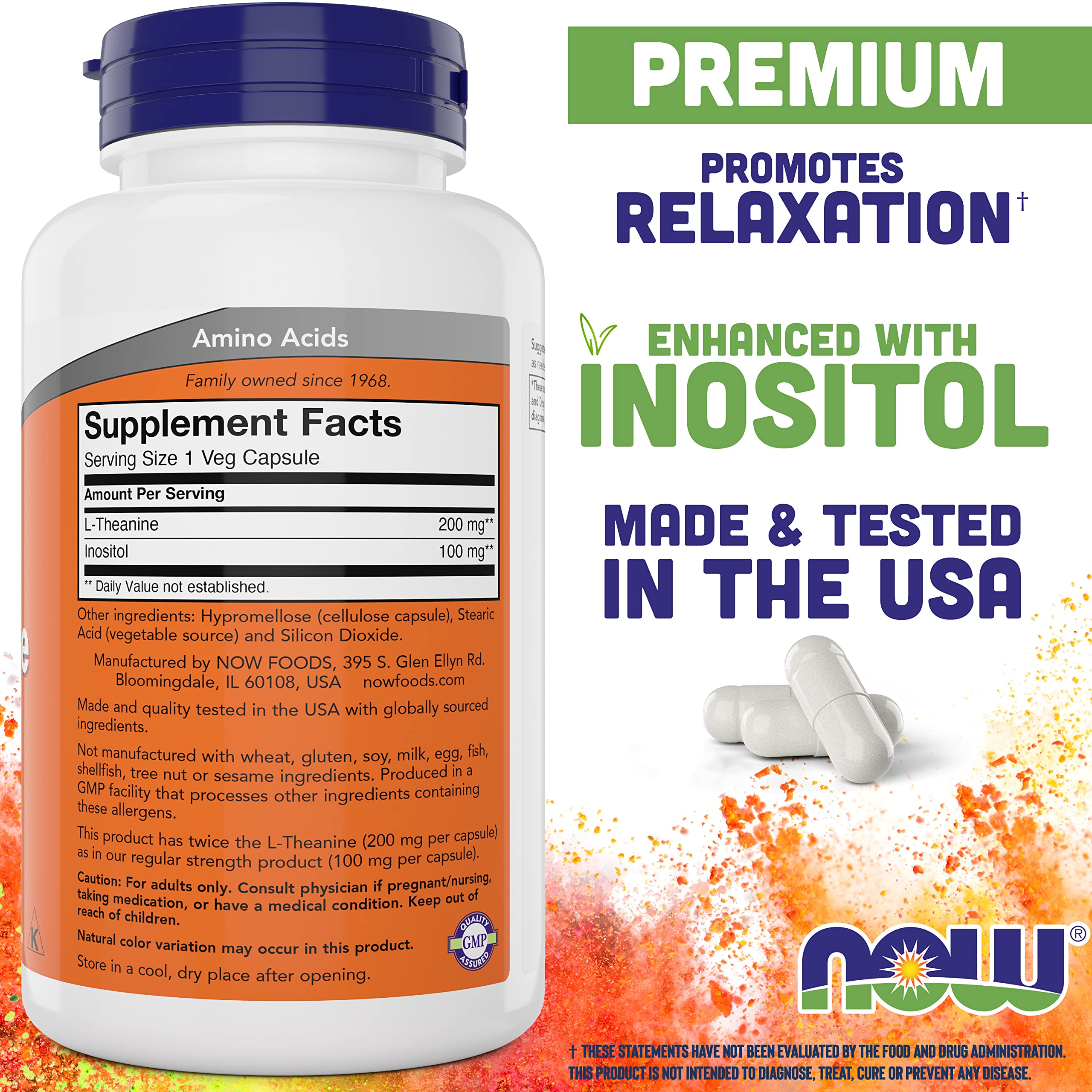 NOW Foods L-Theanine 200 mg Vegetarian Capsule | Stress Support

