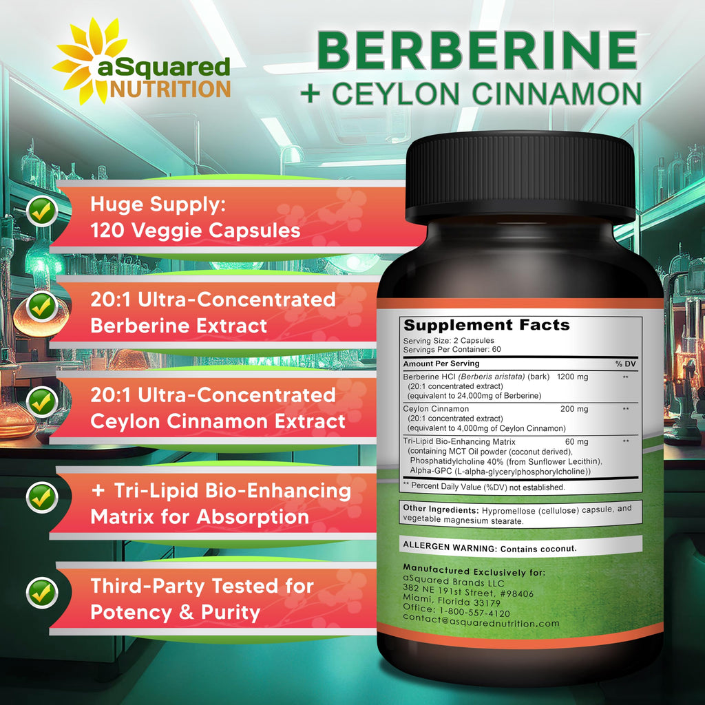 Berberine with Cinnamon by aSquared Nutrition | Max Strength

