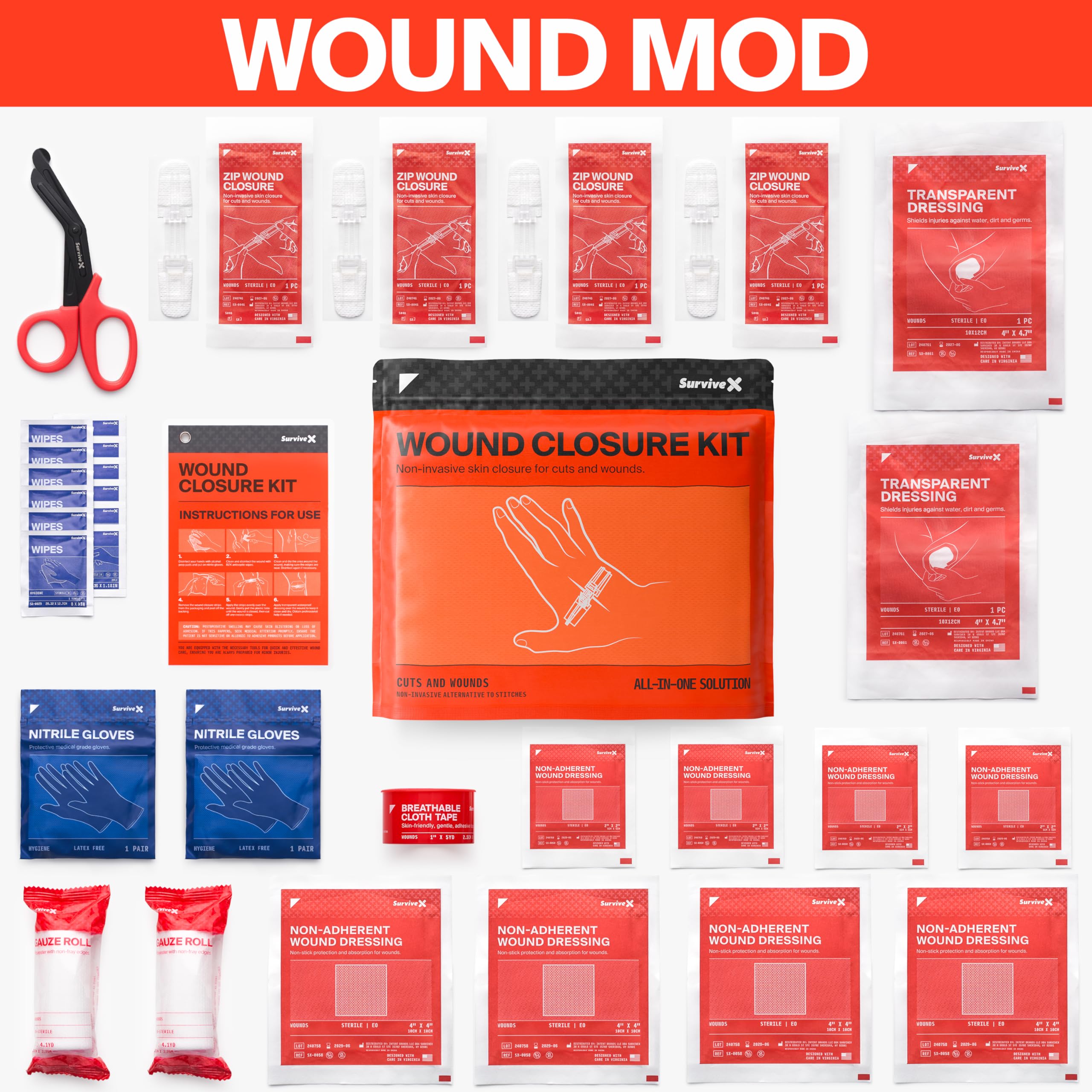 SurviveX Zip Stitch Wound Closure Strips - Non-Invasive

