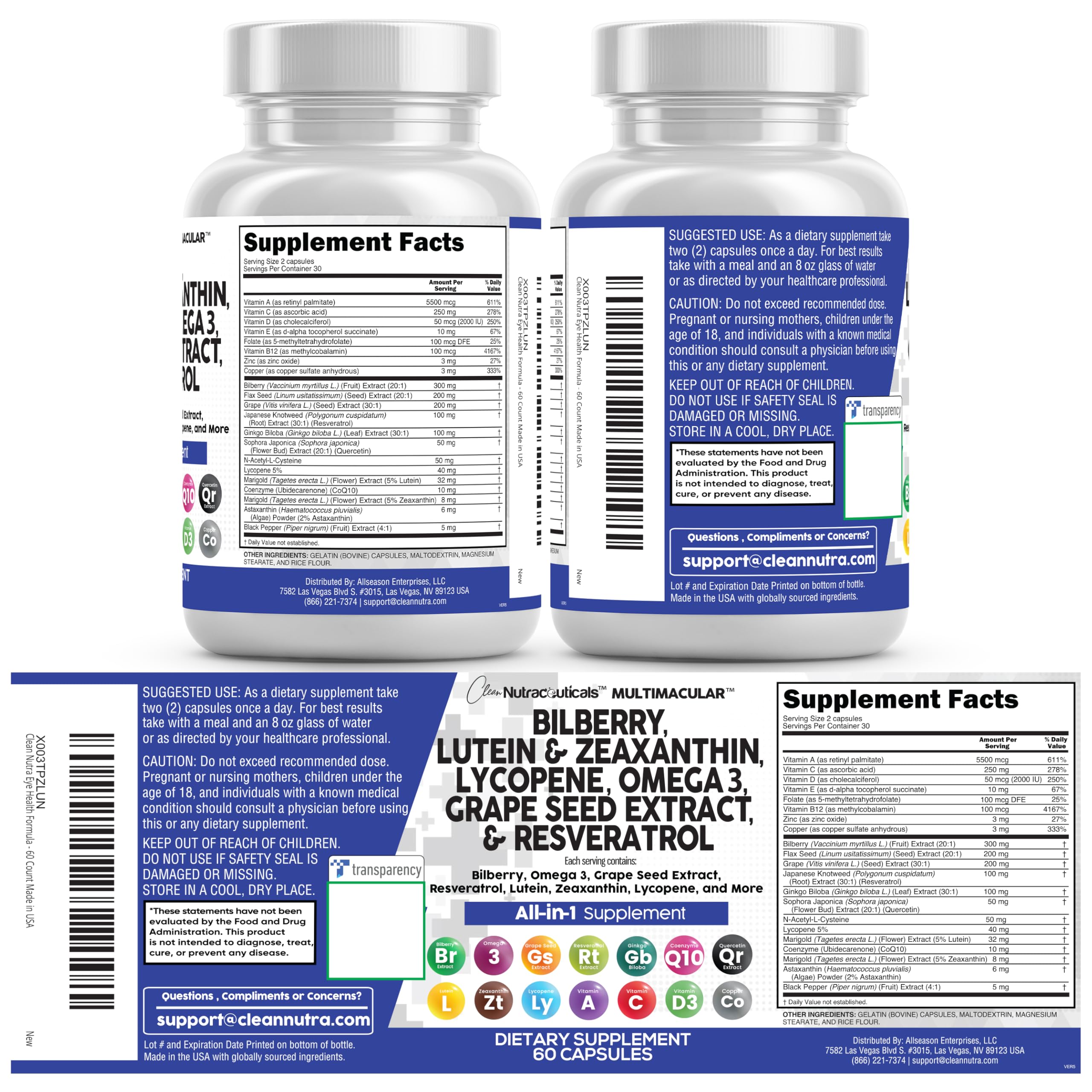 Clean Nutra Eye Vitamins with Bilberry Lutein and Zeaxanthin

