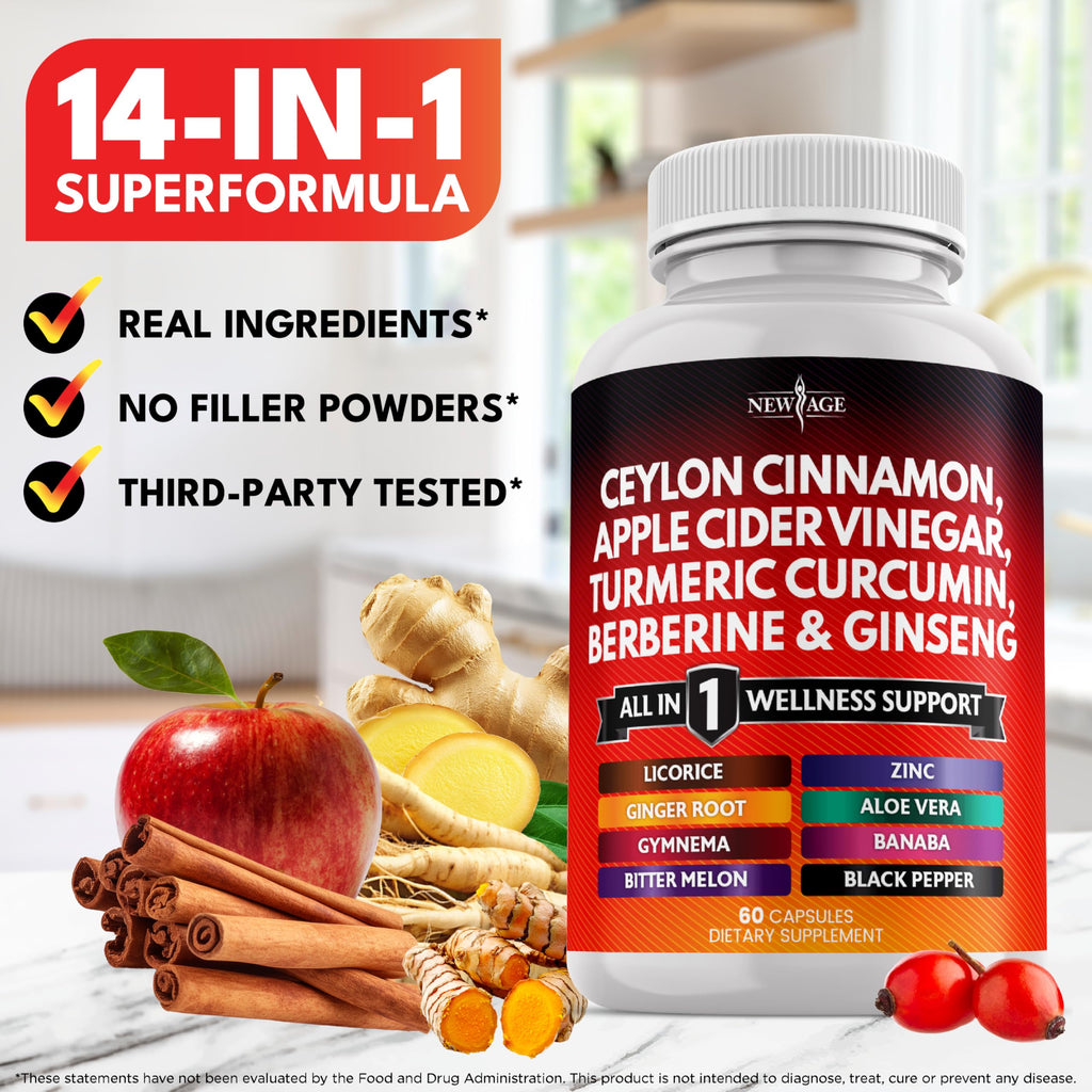 New Age Cinnamon Turmeric Apple Cider Vinegar Ginseng Supplement

