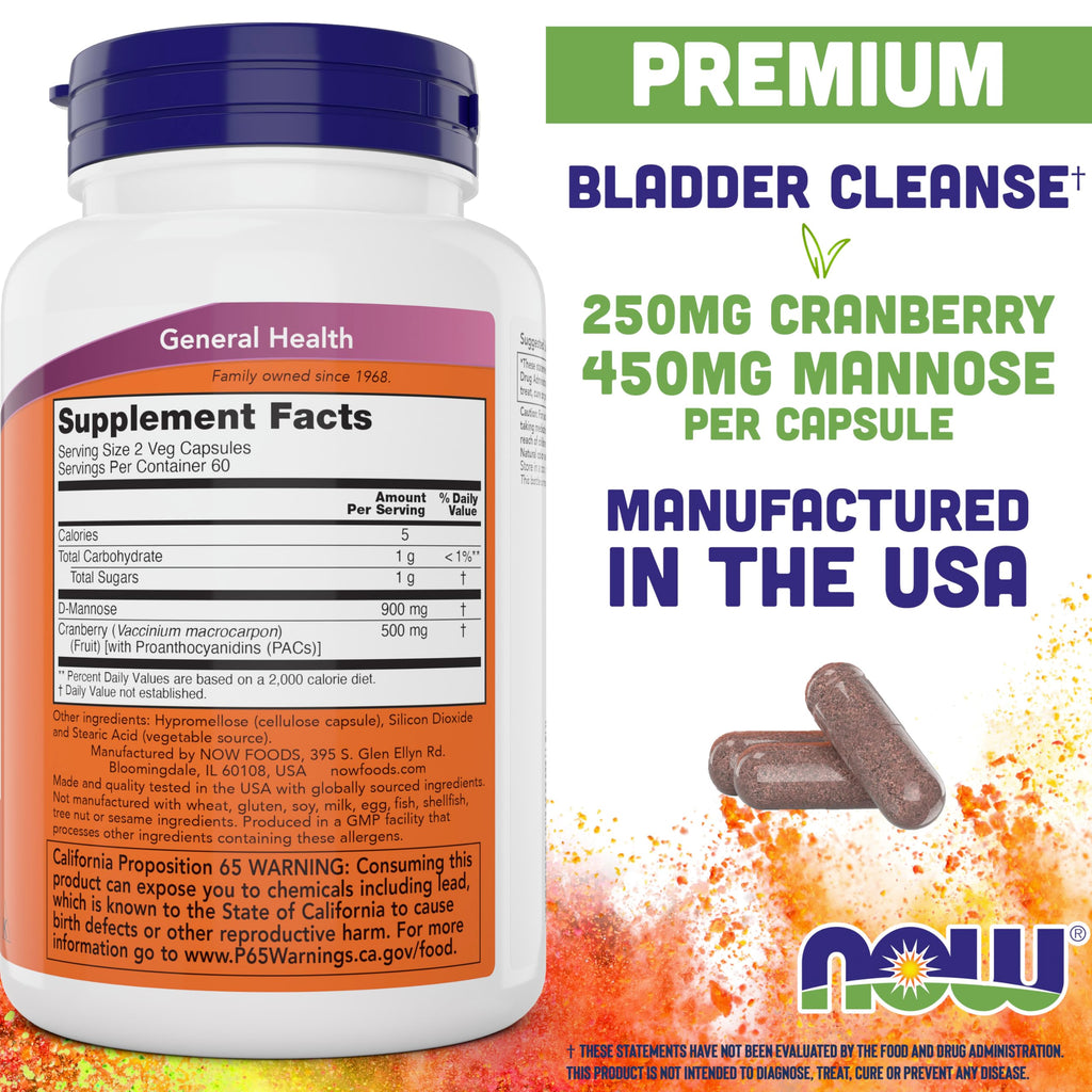 NOW Foods Mannose Cranberry Urinary Tract Health | Vegan

