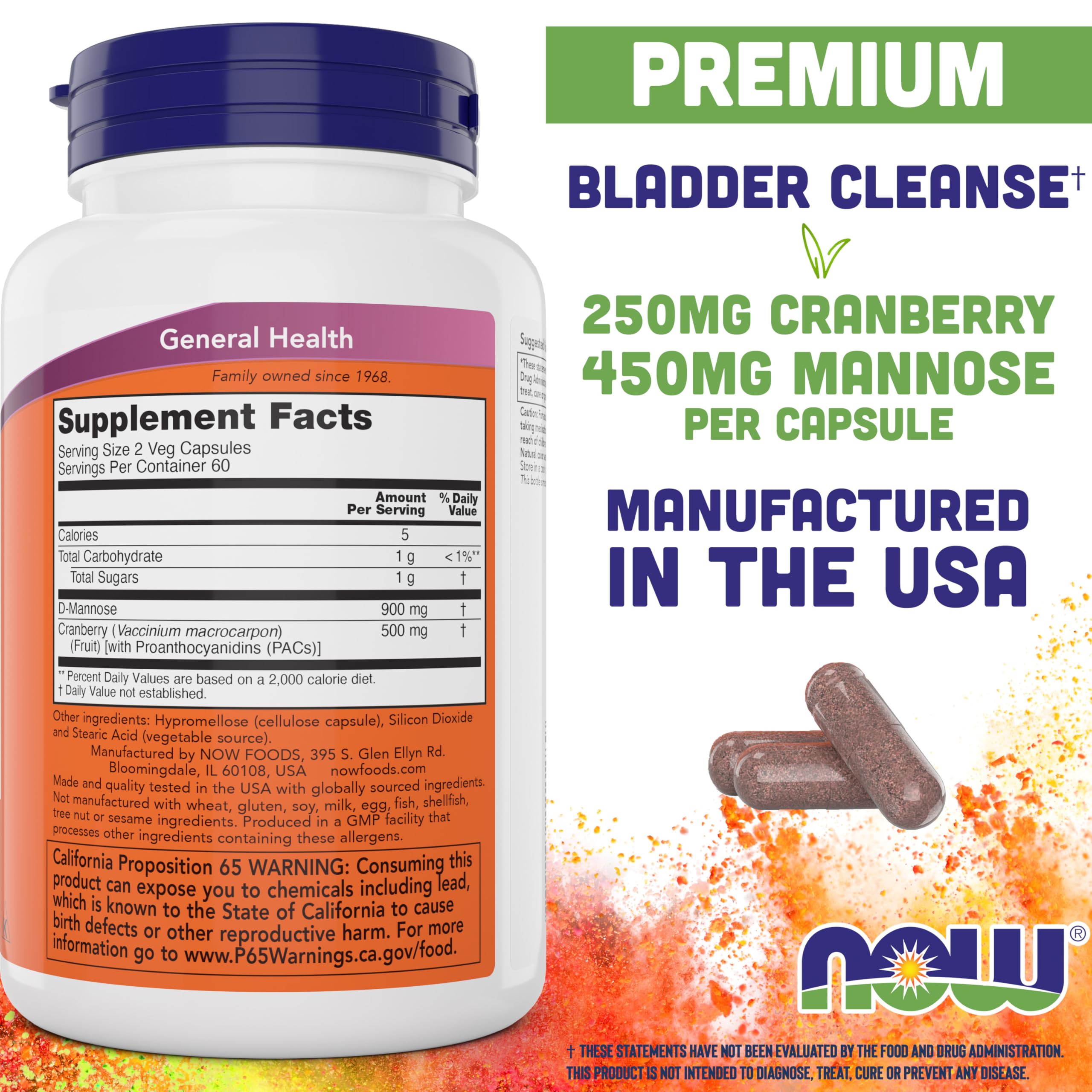 NOW Foods Mannose Cranberry Urinary Tract Health | Vegan

