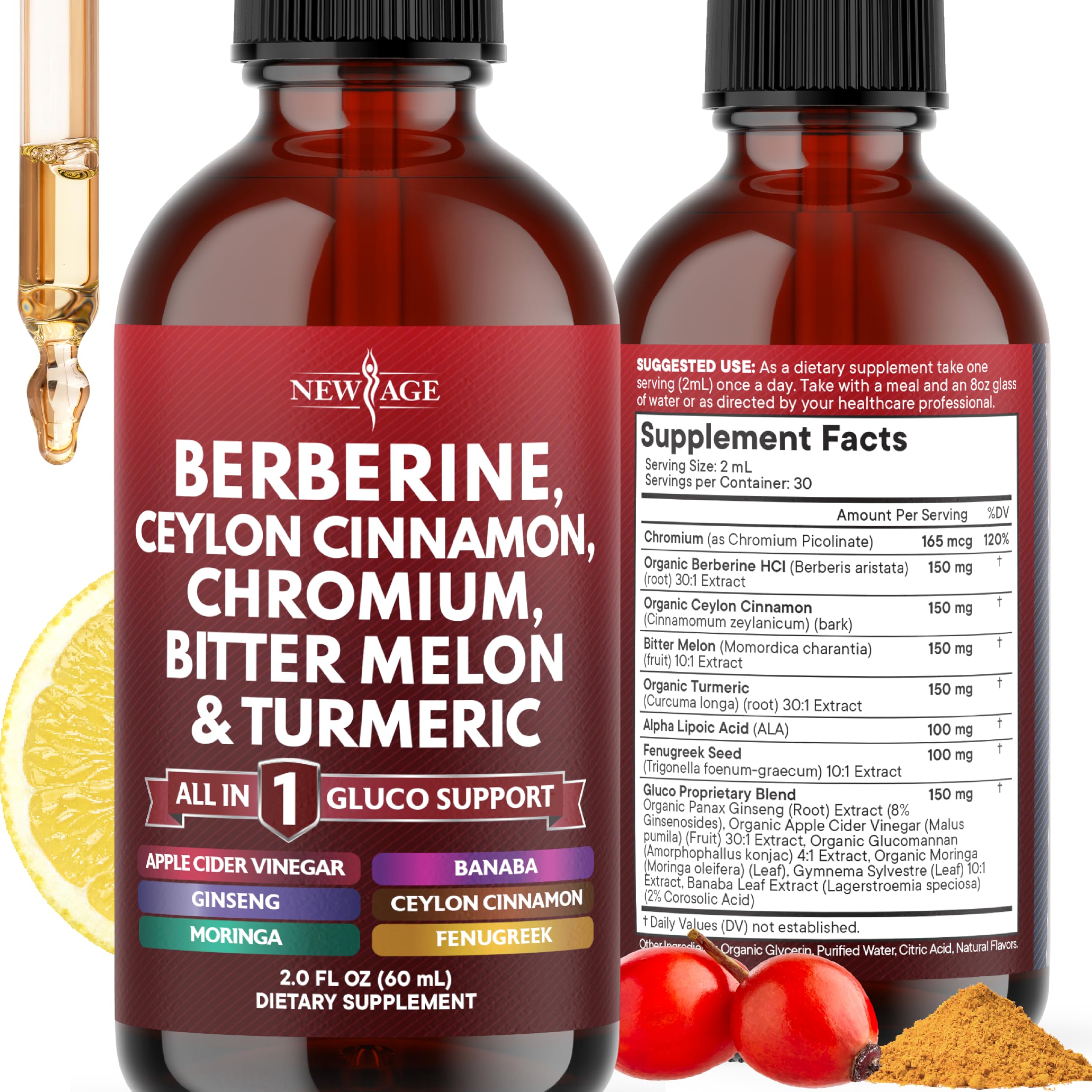 Berberine with Ceylon Cinnamon Liquid Drops Immune Support Supplement
