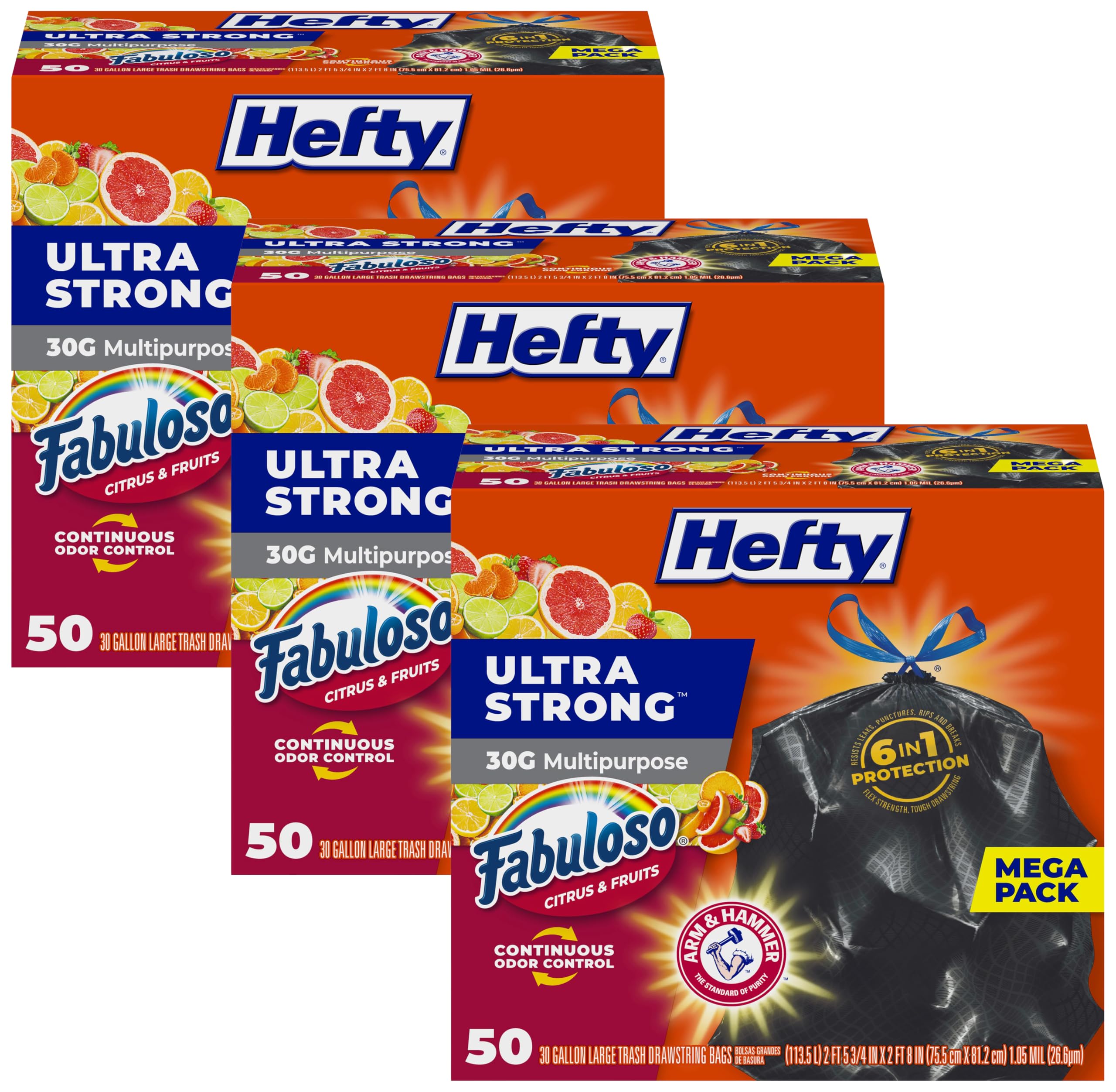 Hefty Ultra Strong Drawstring Trash Bags - Multipurpose 6-in-1 Protection