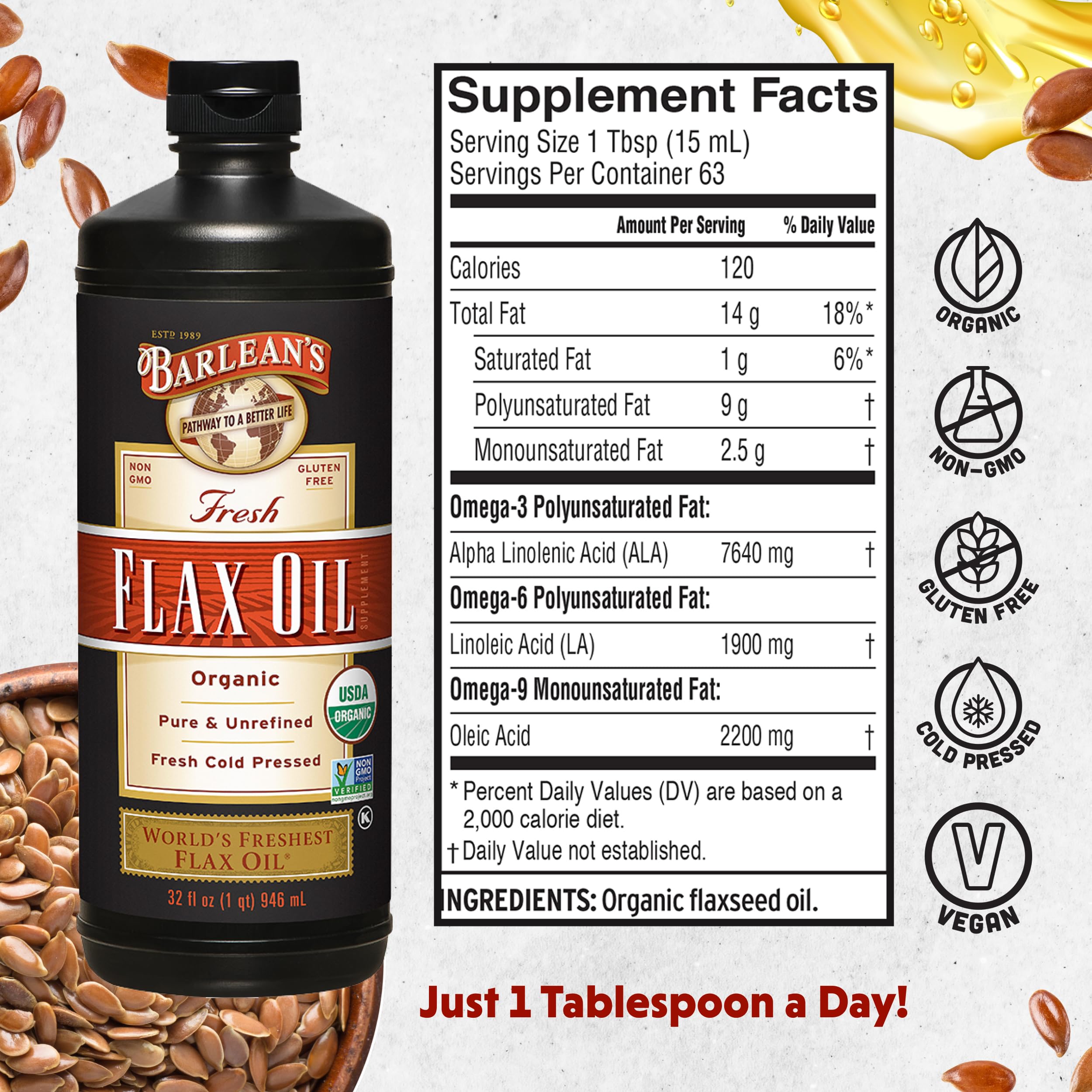 Barlean's Organic Flaxseed Oil - Cold-Pressed Omega-3

