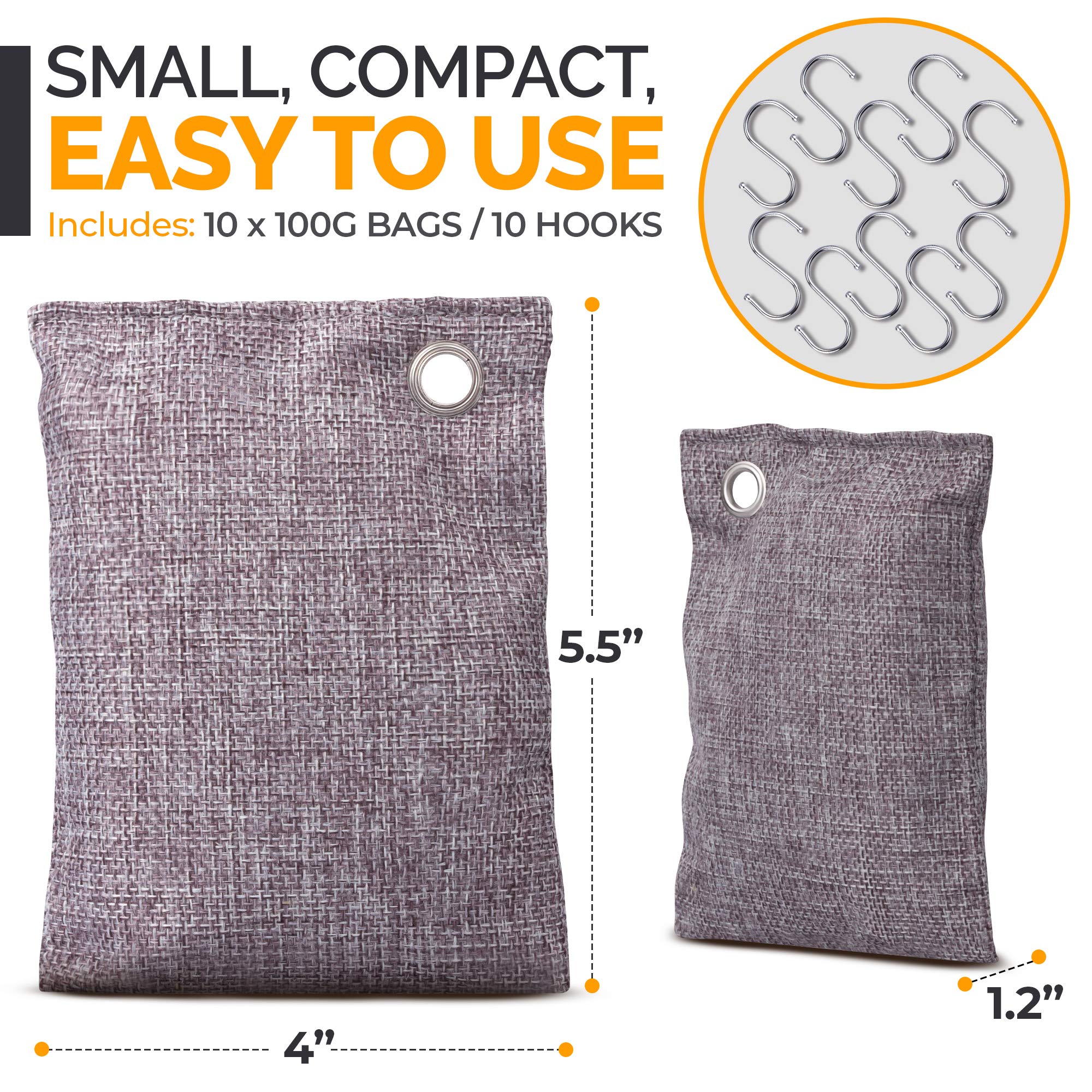 Activated Charcoal Odor Absorber Bags with Hooks

