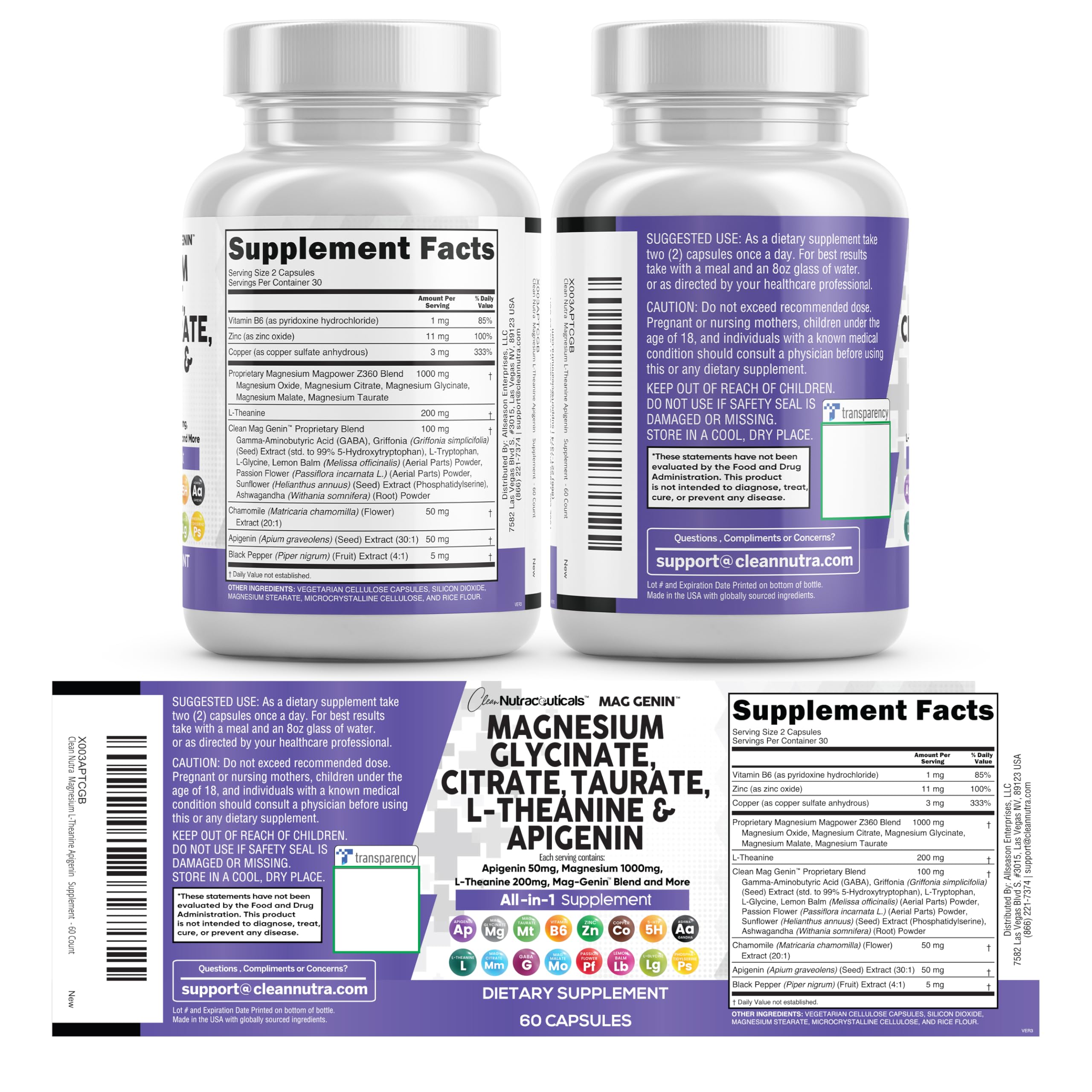Clean Nutraceuticals Mag Genin Magnesium Complex L-Theanine

