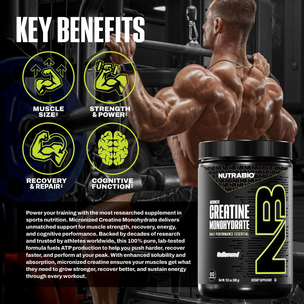 NutraBio Creatine Monohydrate Powder – Micronized & Pure

