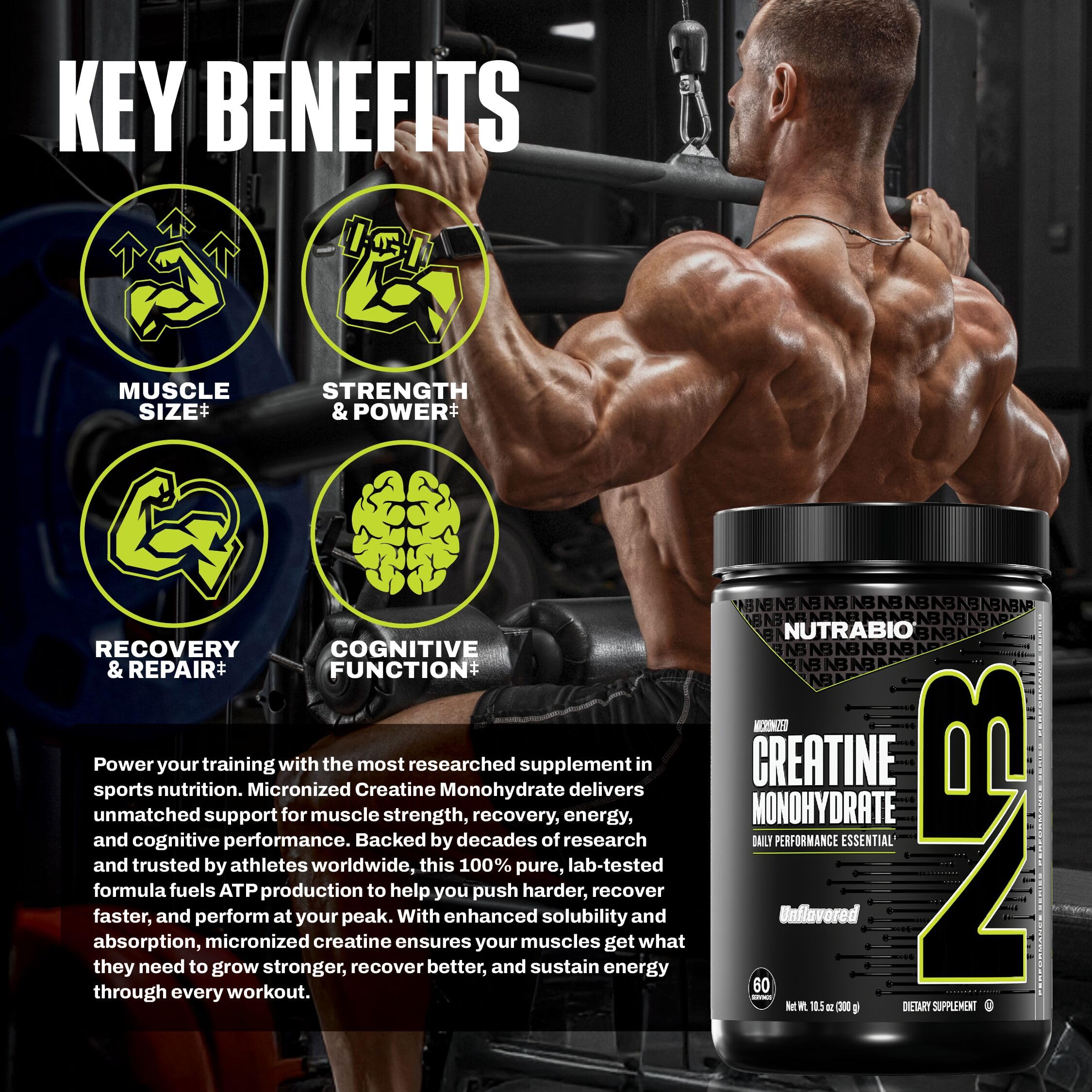 NutraBio Creatine Monohydrate Powder – Micronized & Pure

