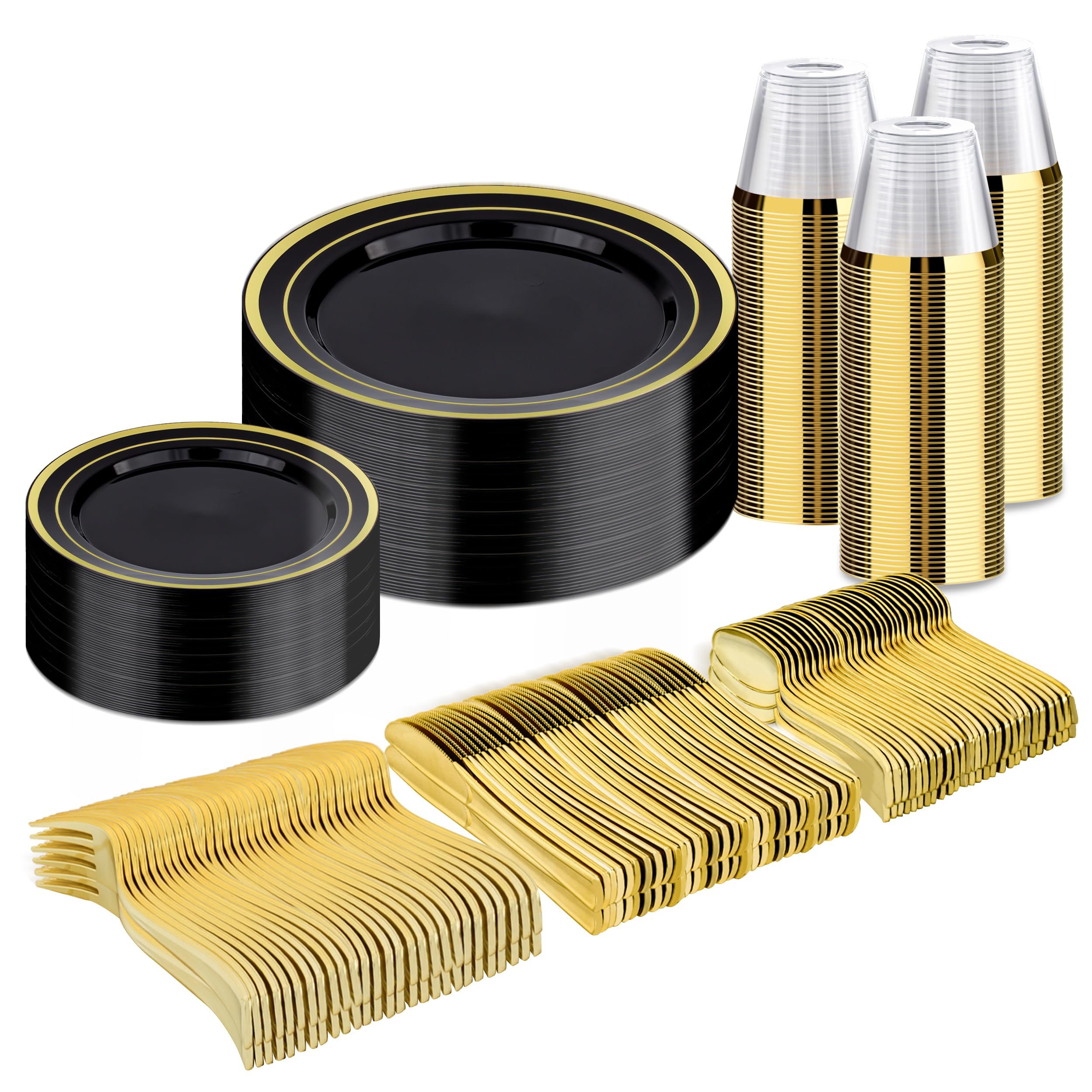 BESTVIP Disposable Dinnerware Set - Plastic Plates & Cutlery