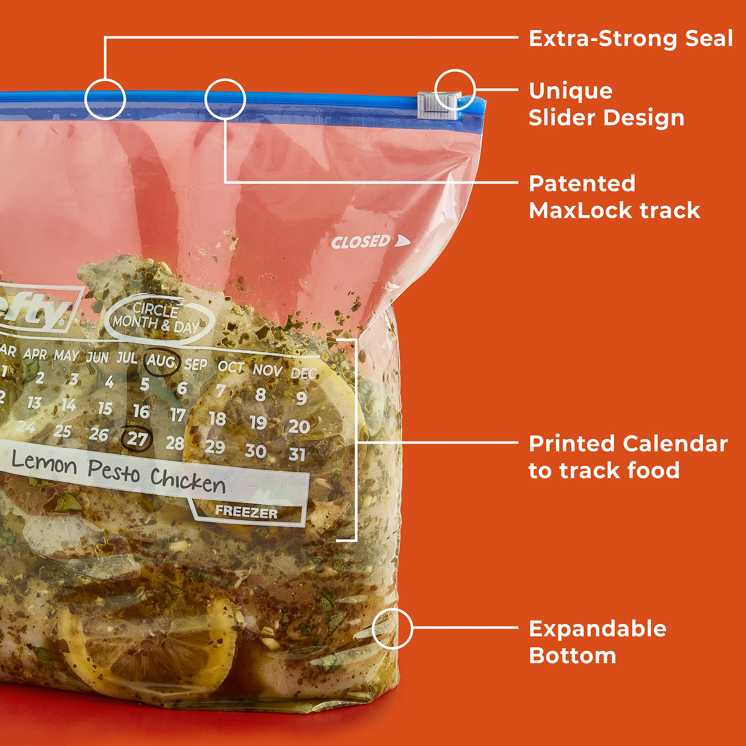 Hefty Calendar Slider Freezer Bags – Date Label & Seal

