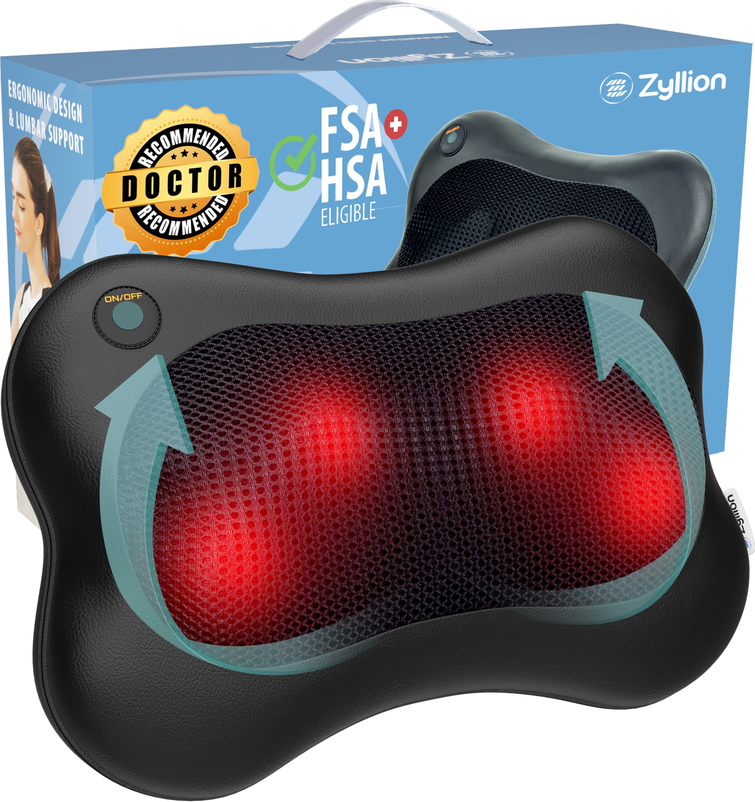 Zyllion Shiatsu Back Massager with Heat - 3D Kneading Pillow

