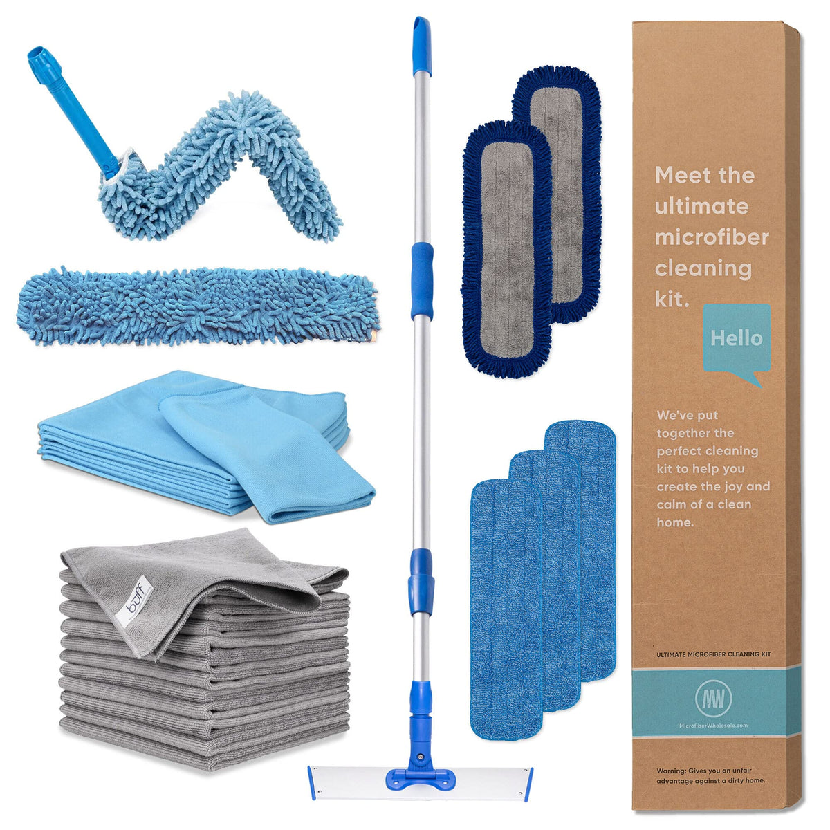 All-in-One Microfiber Floor Mop Kit with Adjustable Handle