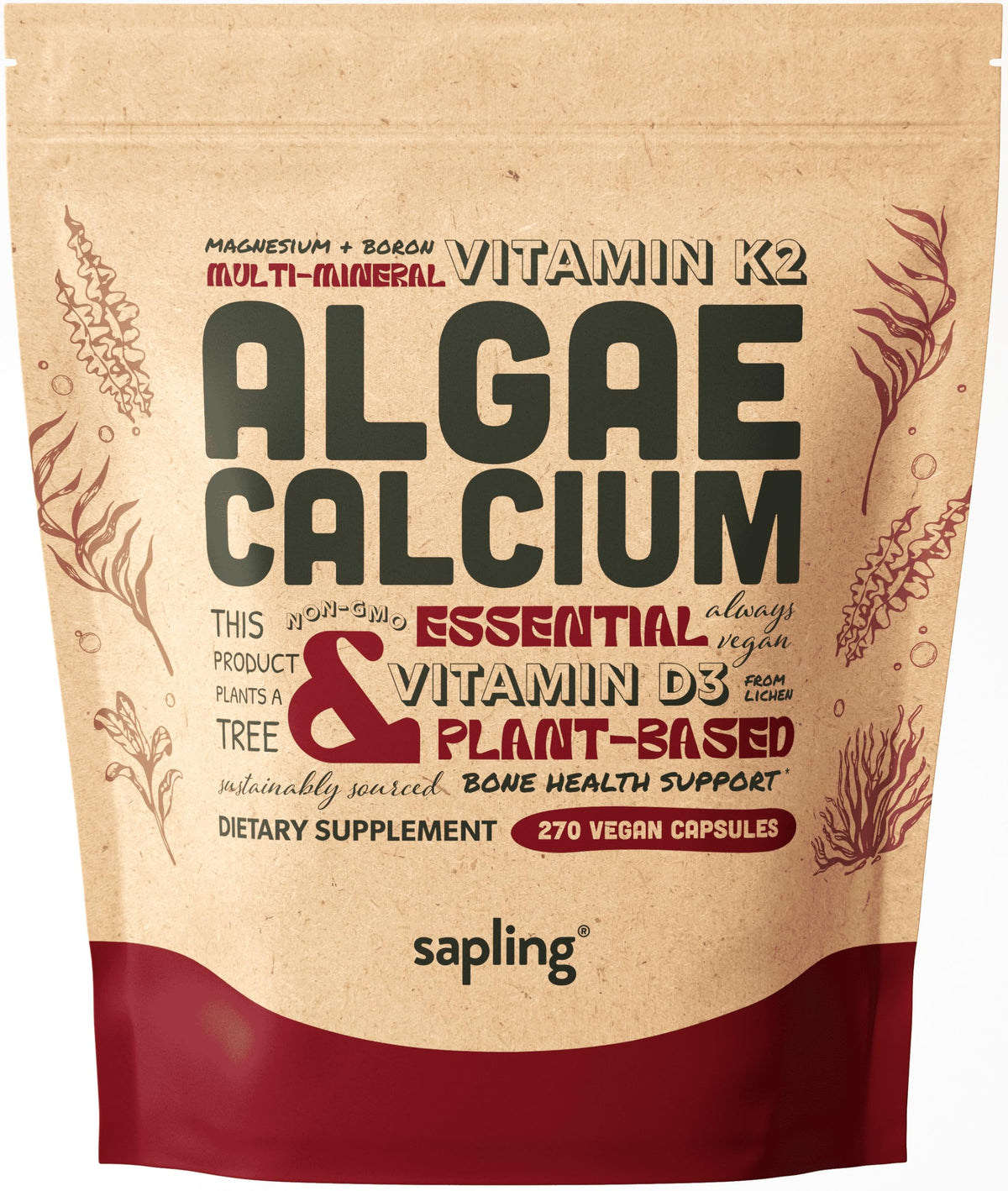 Sapling Algae Calcium Supplement for Bone Health – Vegan & Non-GMO