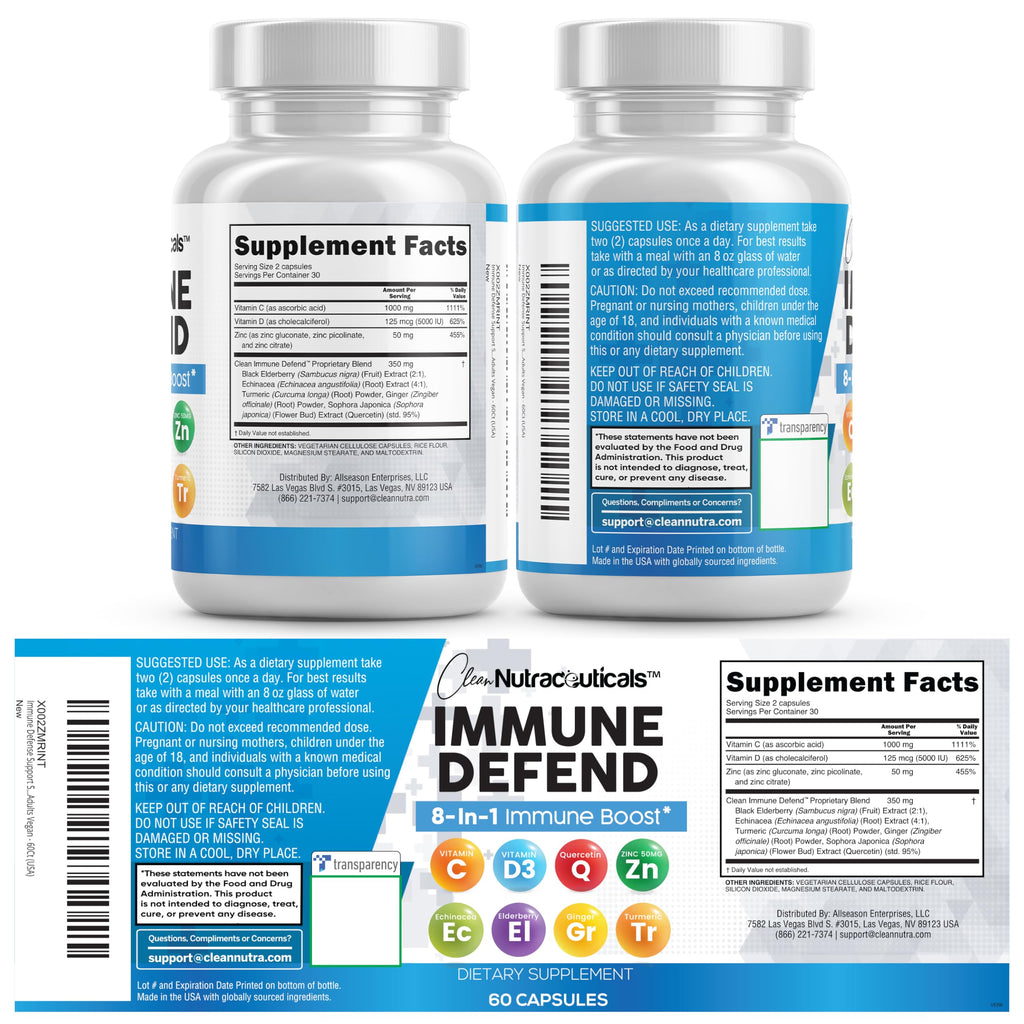 Clean Nutraceuticals Immune Defense Quercetin Zinc Vitamin C

