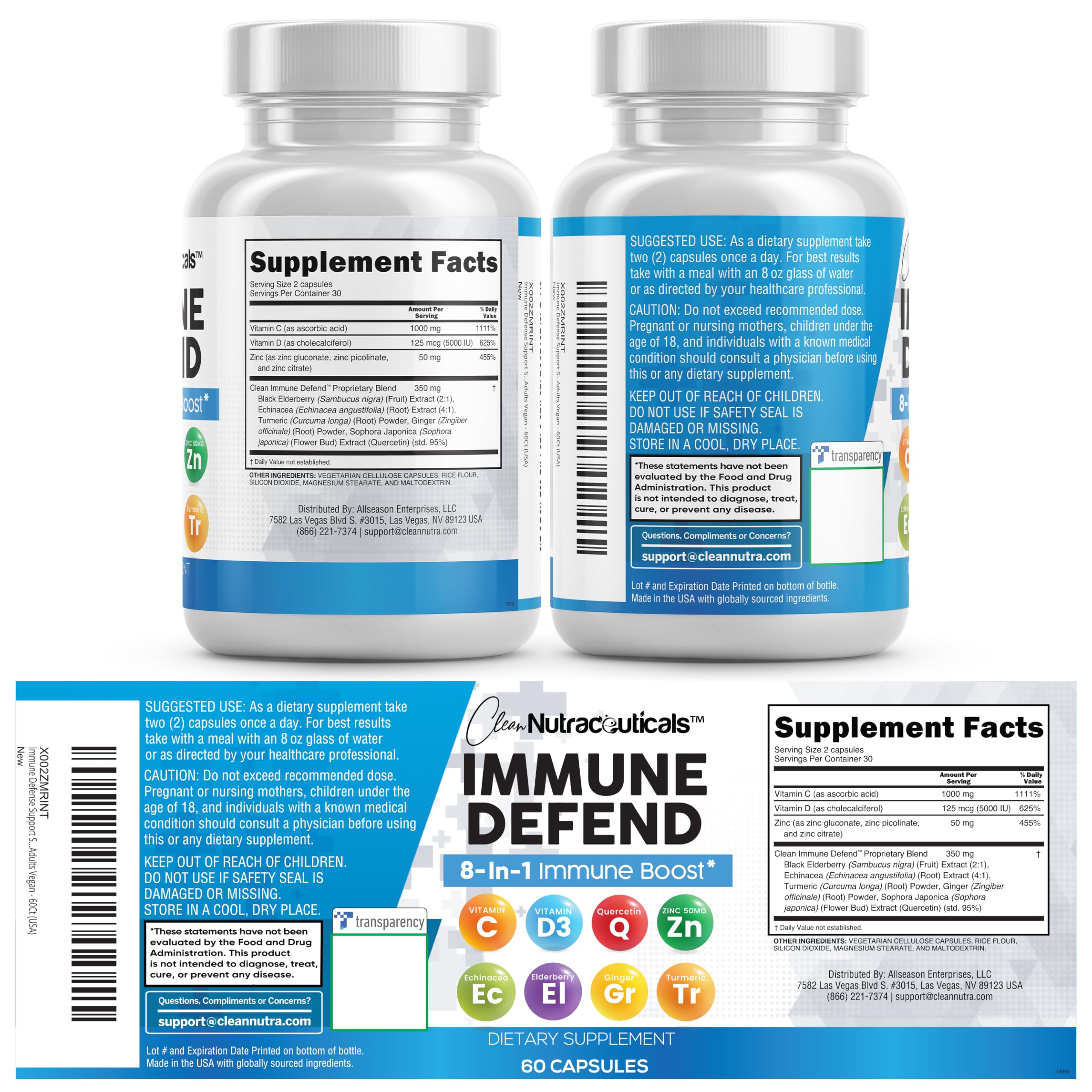 Clean Nutraceuticals Immune Defense Quercetin Zinc Vitamin C


