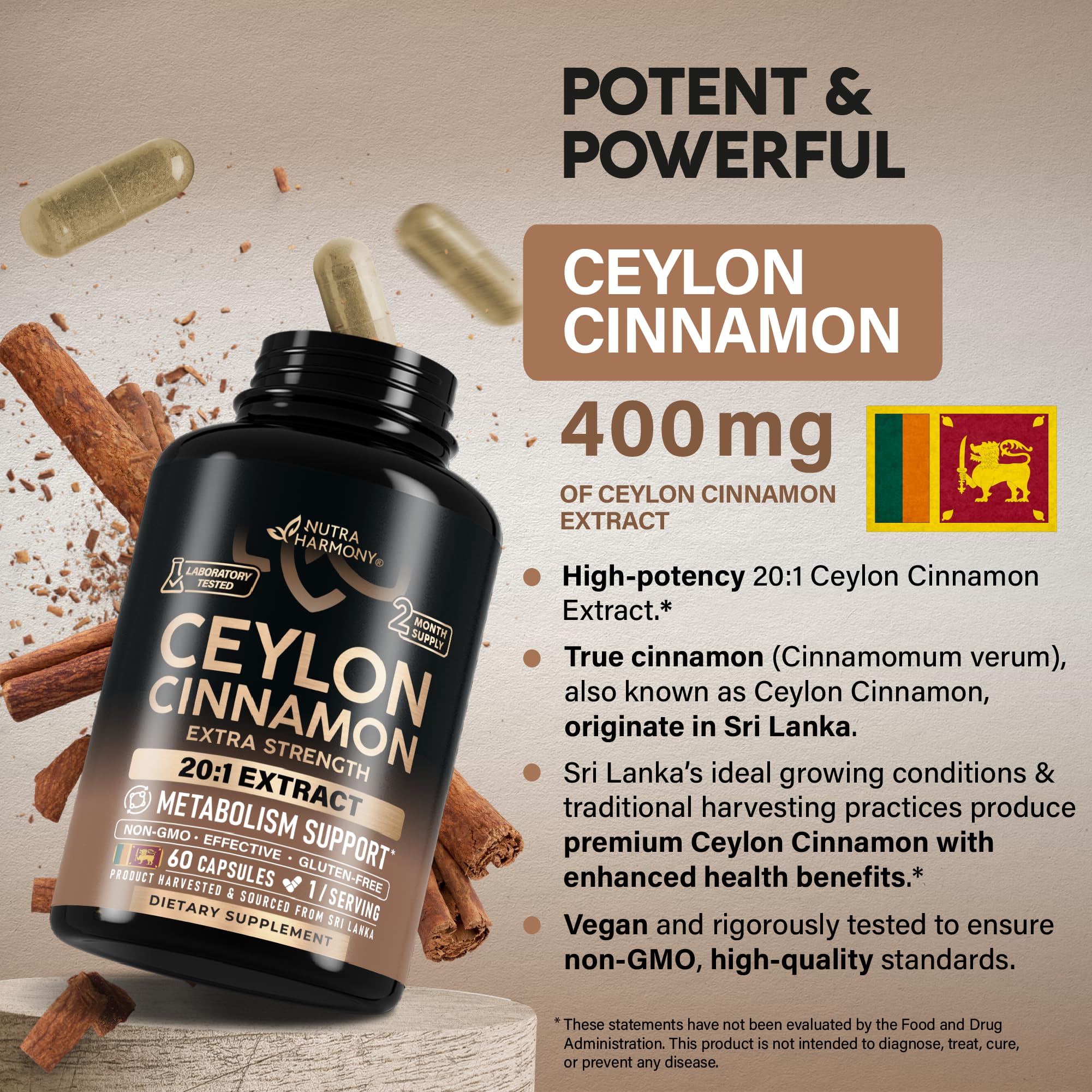 Ceylon Cinnamon Capsules Extra Strength for Metabolism

