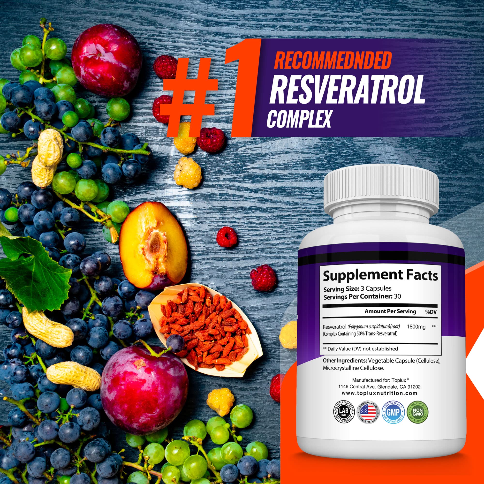 Resveratrol Complex 1800 mg Supplement | Antioxidant

