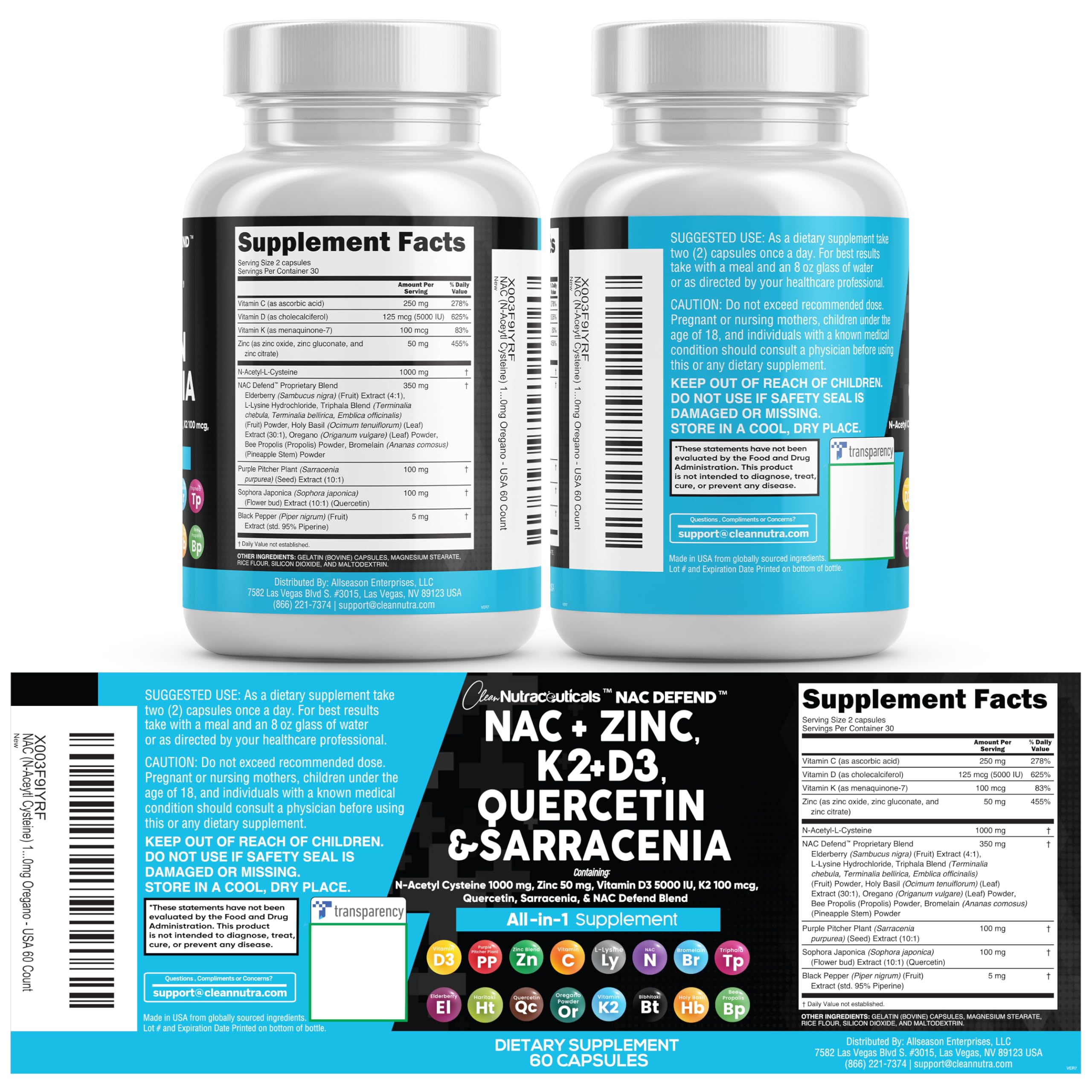 Clean Nutra NAC Immune Support | D3 K2 Zinc Quercetin

