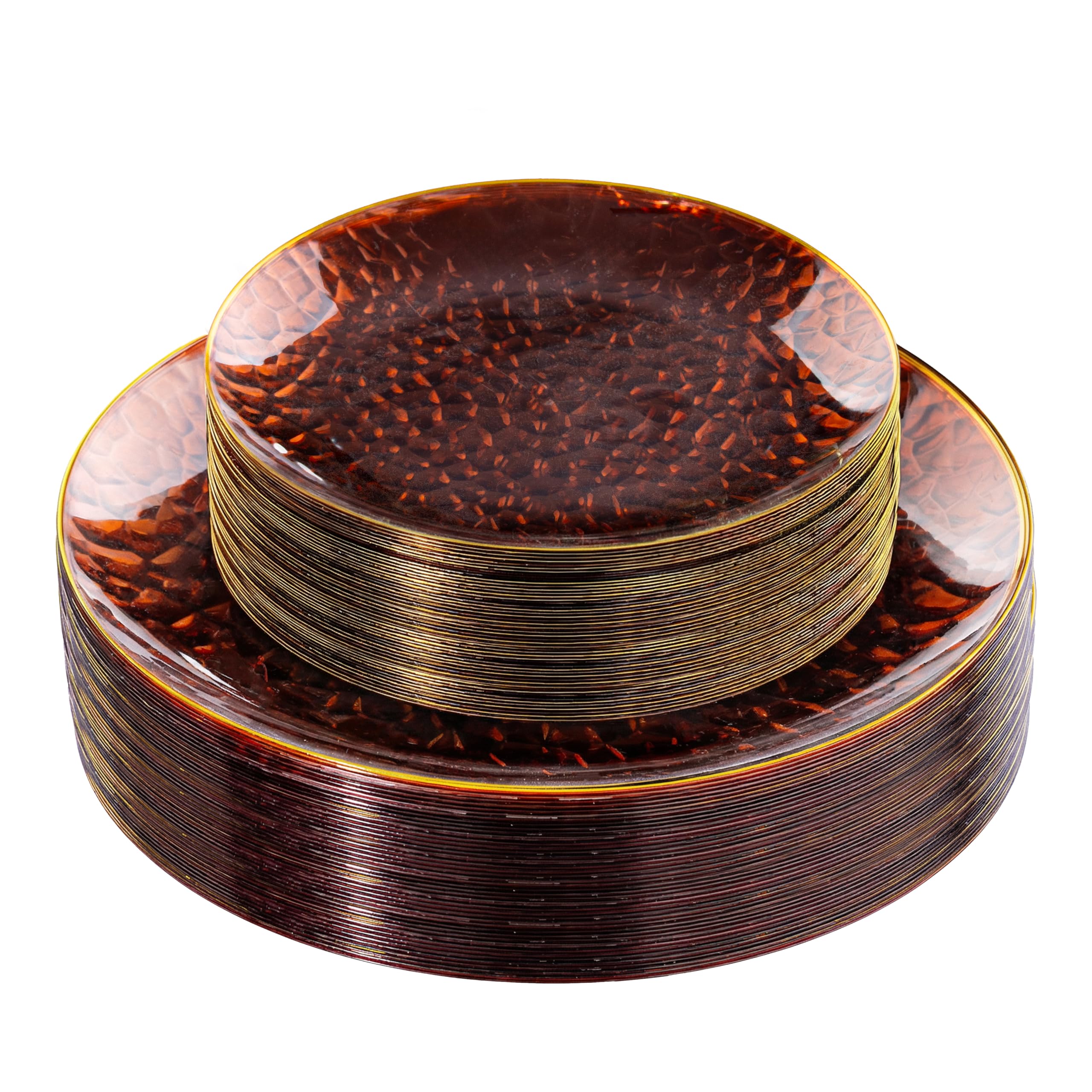 Rubtlamp Clear Plastic Plates with Gold Rim - Heavy-Duty Disposable Dinner & Dessert Plates