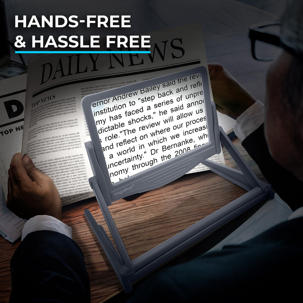 MAGNIPROS 5X LED Page Magnifier Foldable Stand | Read Easily


