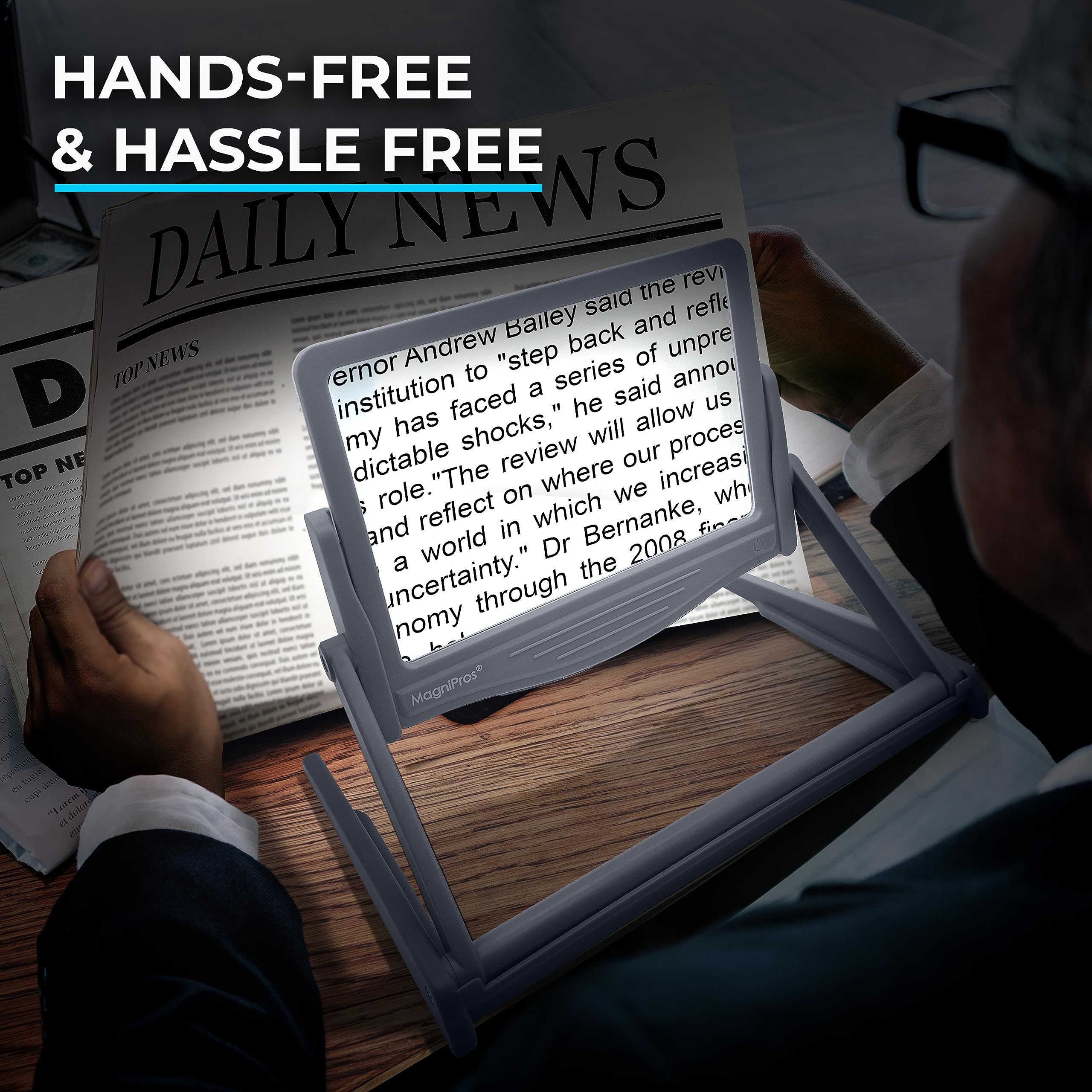 MAGNIPROS 5X LED Page Magnifier Foldable Stand | Read Easily

