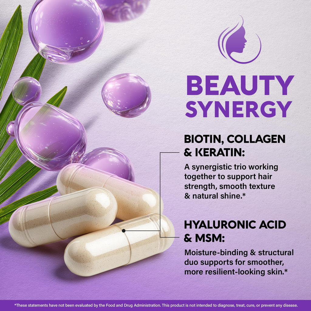 Hair Growth Vitamins by NutraHarmony Biotin Collagen Keratin

