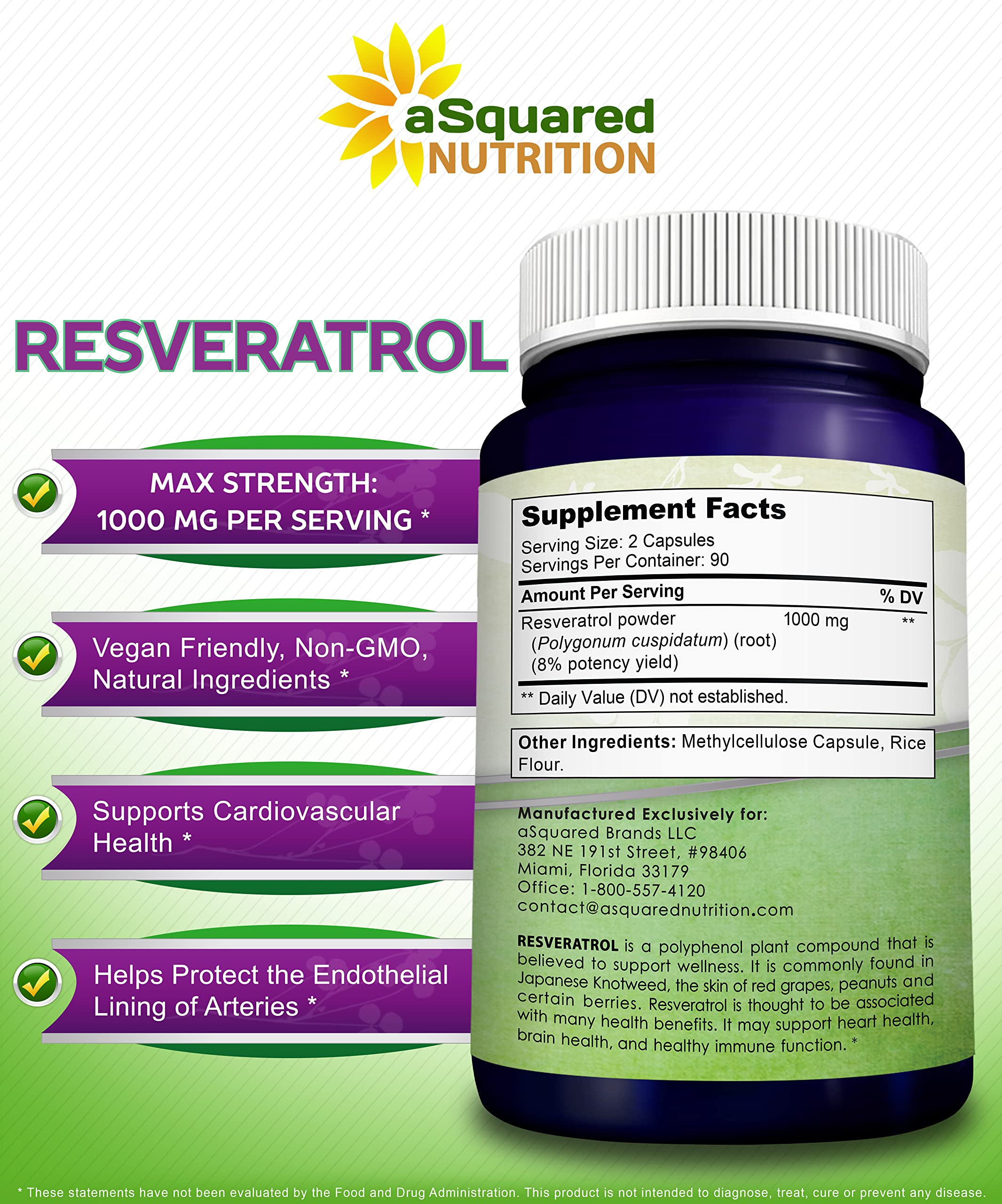Resveratrol Capsule Dietary Supplement - 100% Natural

