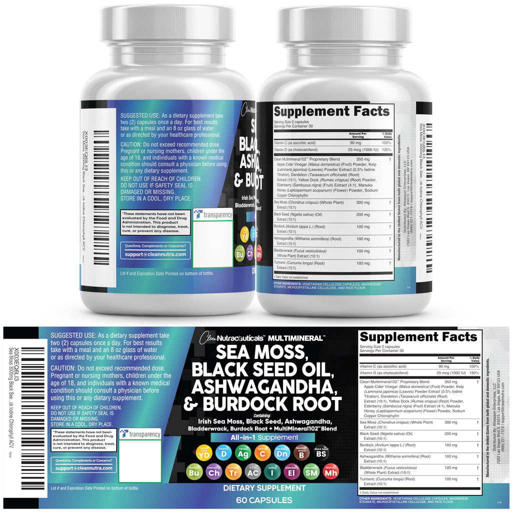 Clean Nutra 15-in-1 Sea Moss & Black Seed Oil

