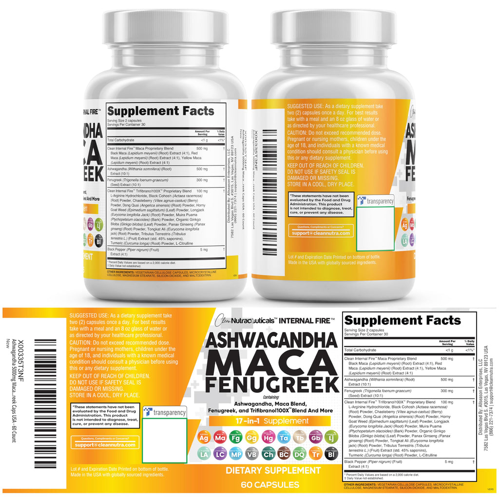 Clean Nutraceuticals Ashwagandha Maca Root Supplement

