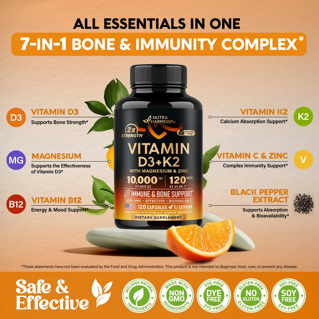 Vitamin D3 K2 Immune & Bone Health Supplement

