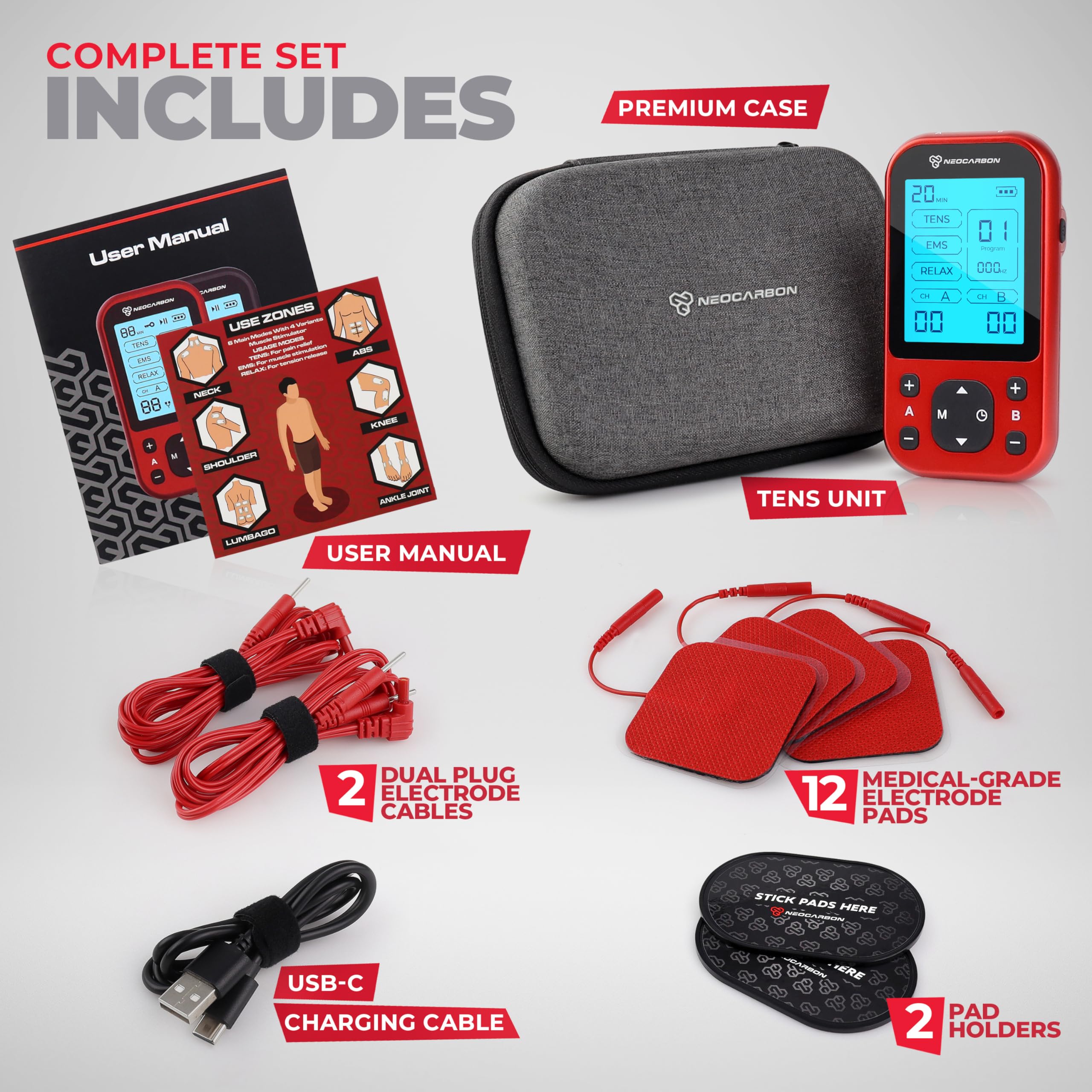 NEOCARBON TENS Unit Pro Muscle Stimulator for Pain Relief

