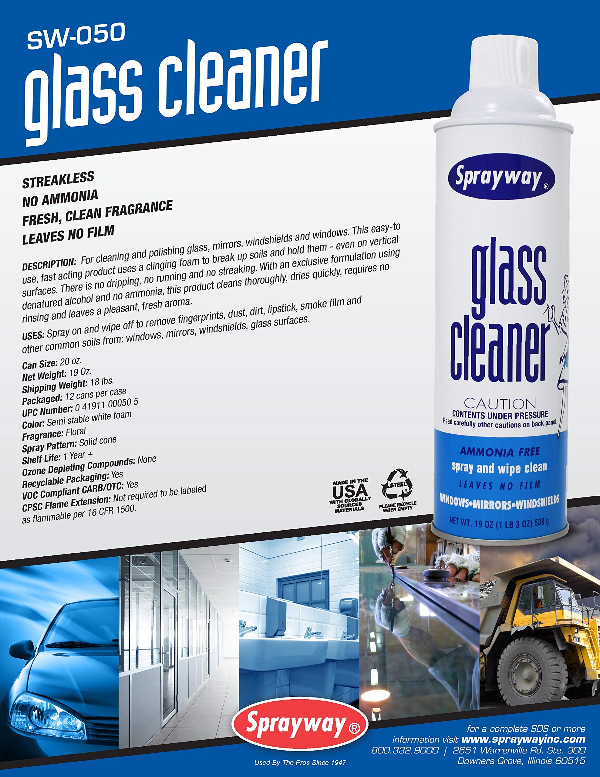 Sprayway Glass Cleaner with Foaming Spray Streak-Free Shine

