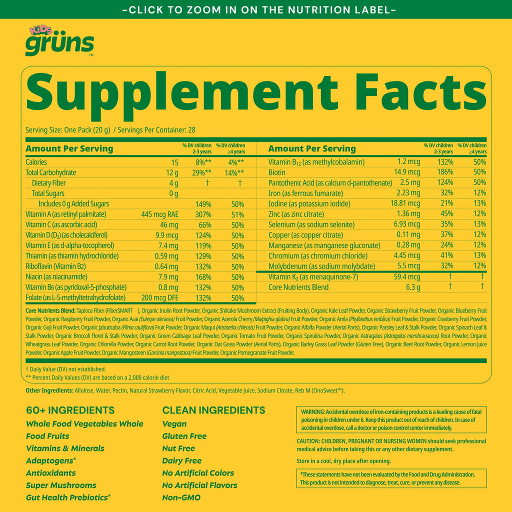 Gruns Kids Greens Gummies 20+ Vitamins

