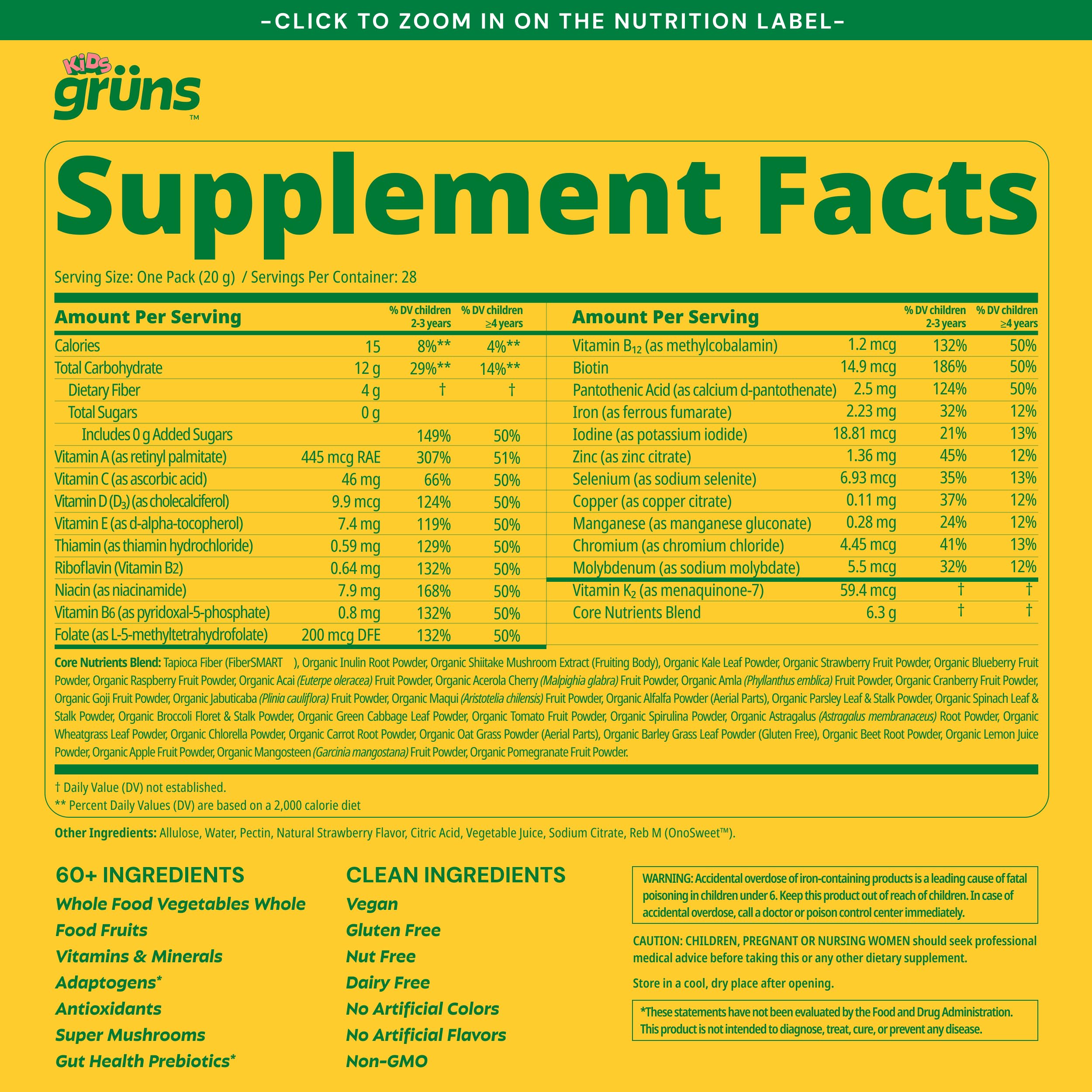 Gruns Kids Greens Gummies 20+ Vitamins

