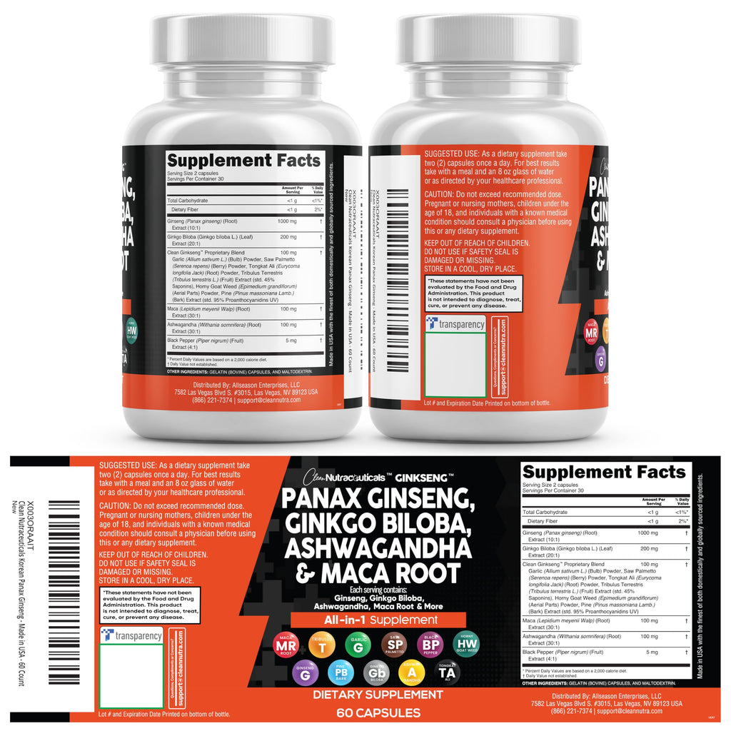 Clean Nutraceuticals Focus Formula Panax Ginseng Ginkgo

