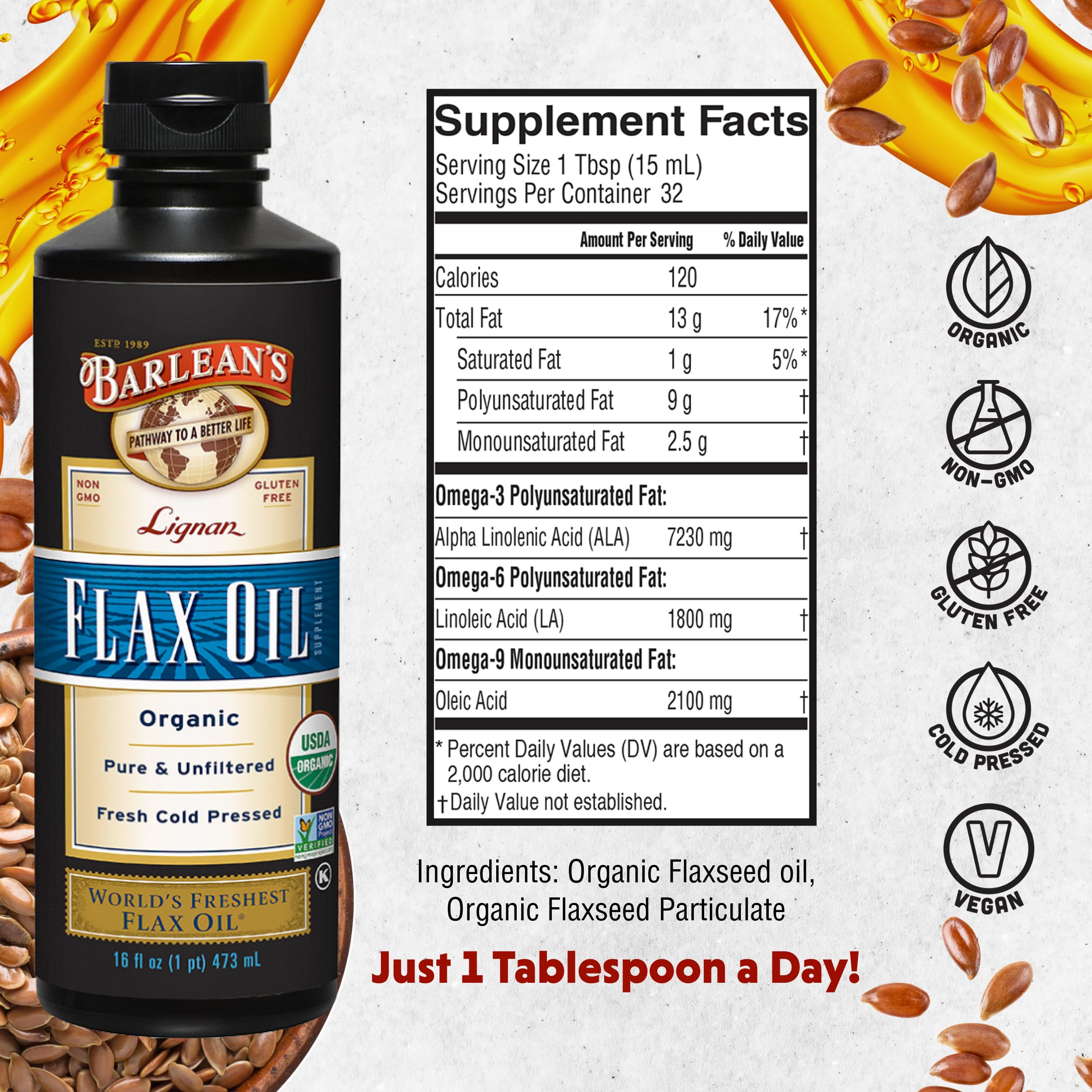 Barlean's Organic Lignan Flaxseed Oil | Vegan & Gluten Free

