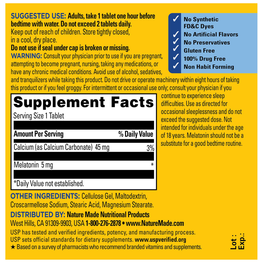 Nature Made Melatonin 5 mg Extra Strength Sleep Aid

