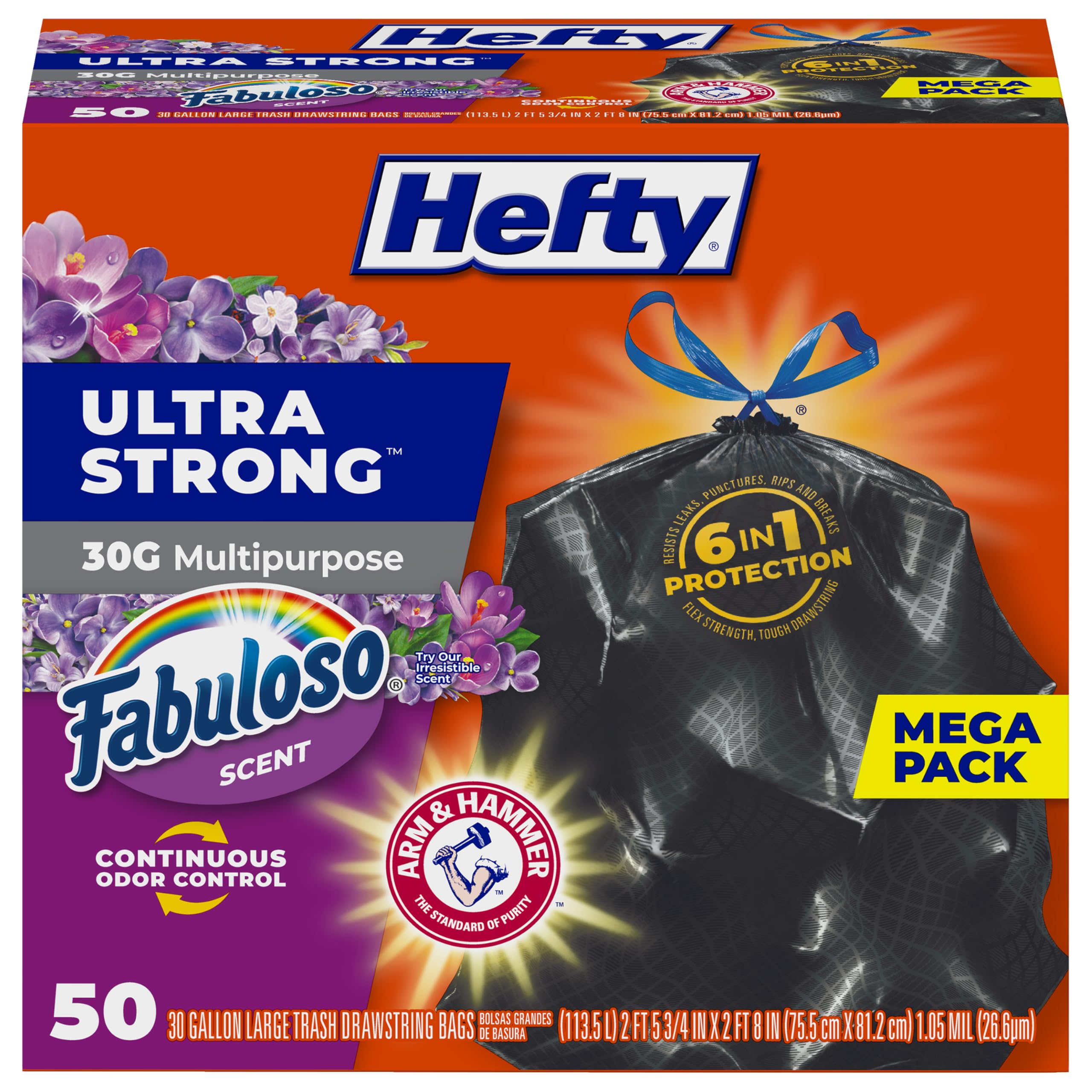 Hefty Ultra Strong Drawstring Trash Bags - Multipurpose 6-in-1 Protection