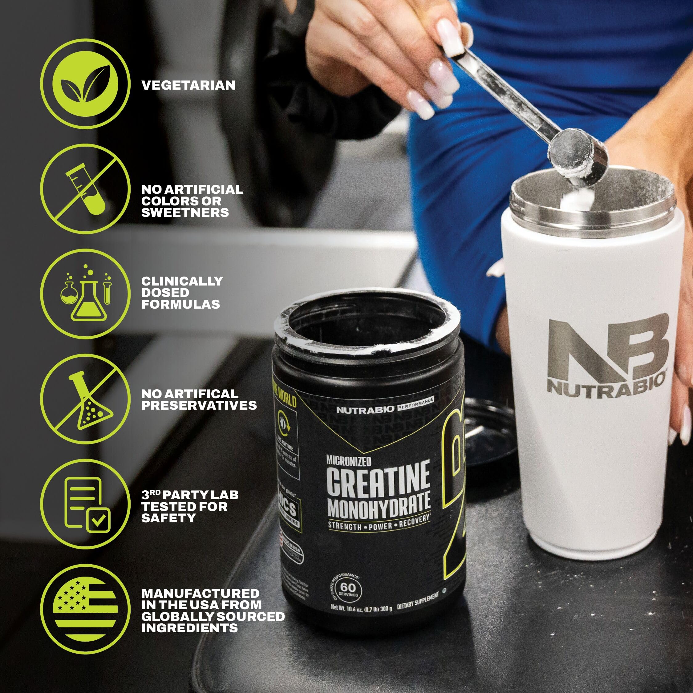 NutraBio Creatine Monohydrate Powder – Micronized & Pure

