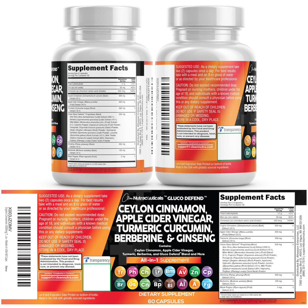 Clean Nutraceuticals Cinnamon Berberine ACV Turmeric Ginseng

