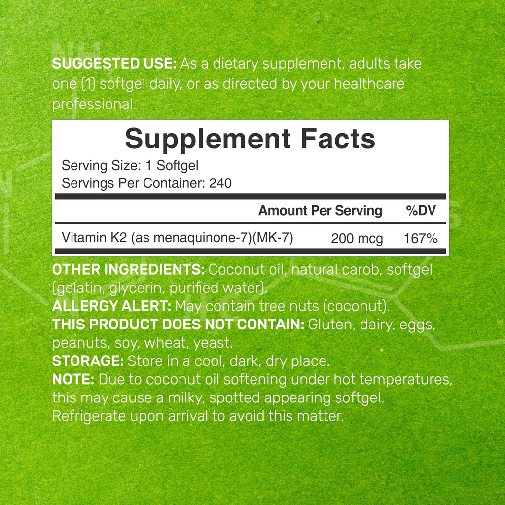 DEAL SUPPLEMENT Vitamin K2 MK-7 Softgels with Coconut Oil Base

