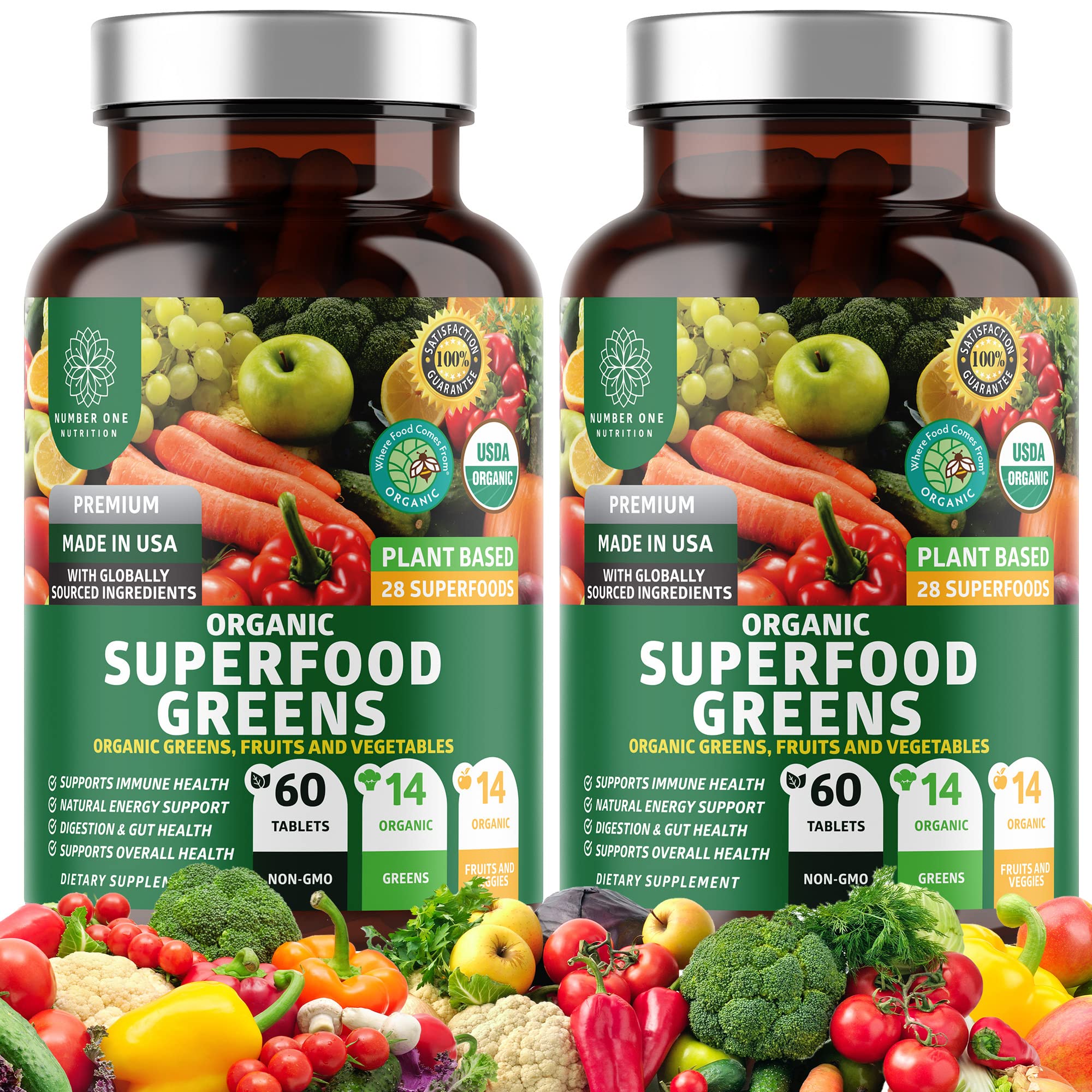 Number One Nutrition USDA Organic Super Greens Tablets