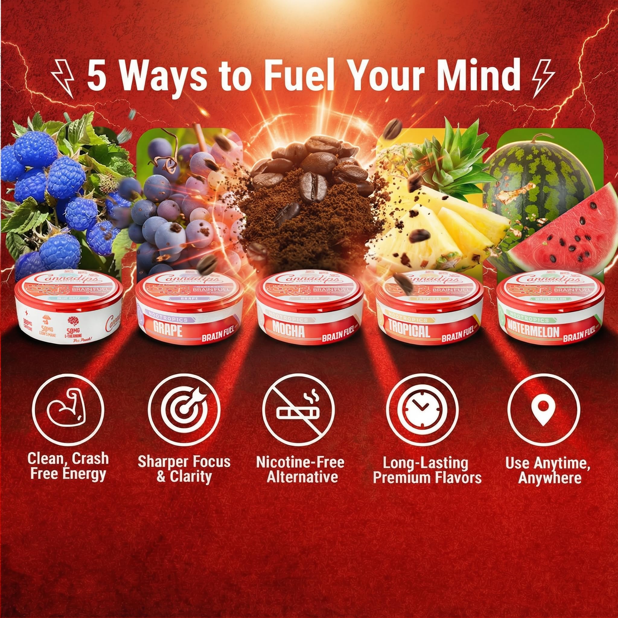 Cannadips Brain Fuel Nootropic Caffeine Pouches | Focus

