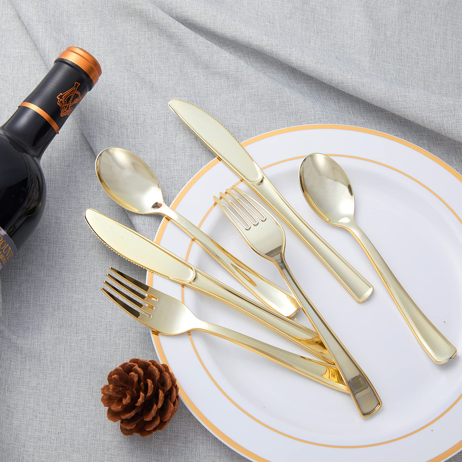 N9R Plastic Silverware Set - Heavy Duty Disposable Flatware

